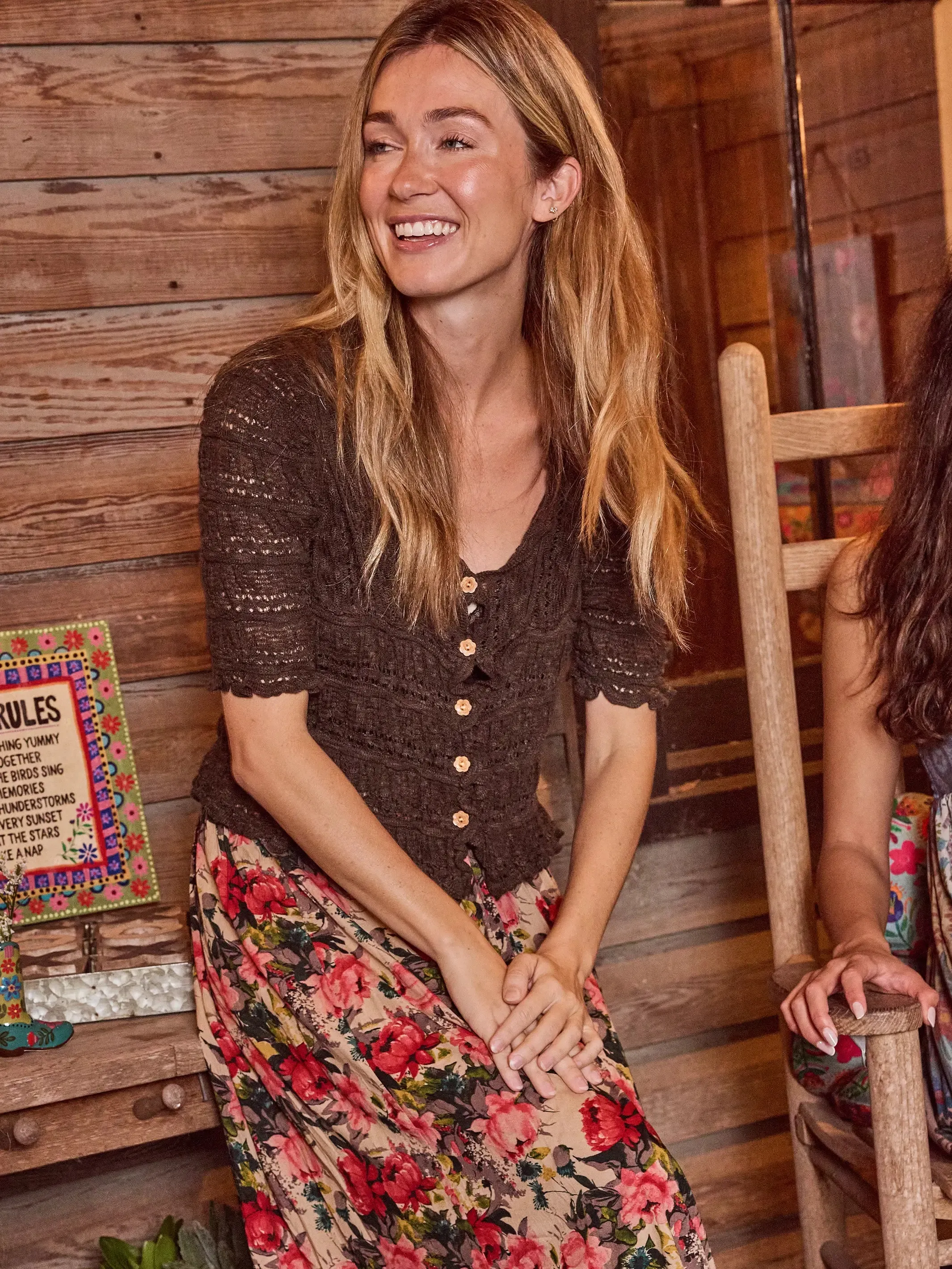 Juliet Short Sleeve Ruffle Sweater Top - Brown sold by NATURAL LIFE product image thumbnail 2