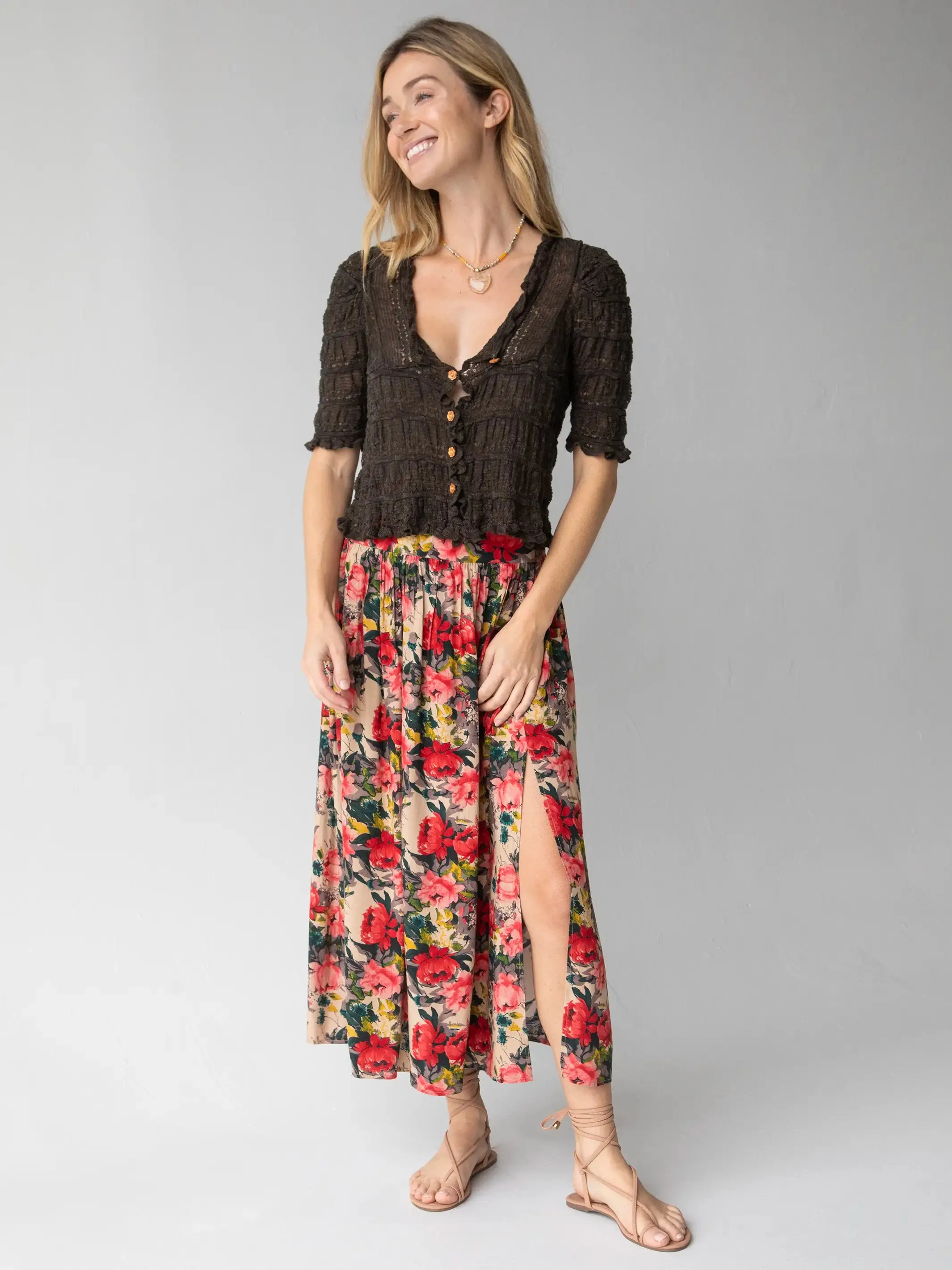 Juliet Short Sleeve Ruffle Sweater Top - Brown sold by NATURAL LIFE product image thumbnail 4