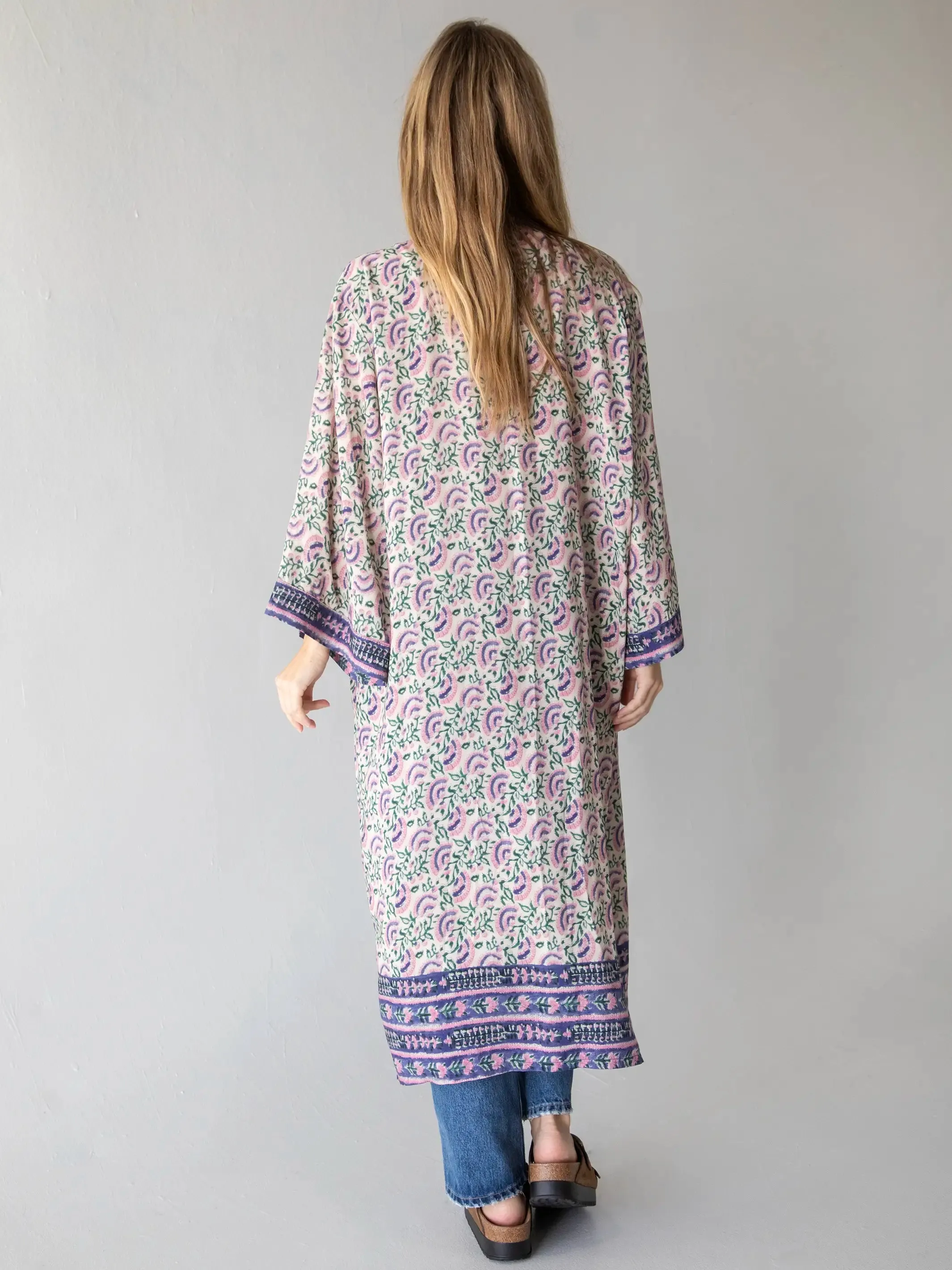 Camila Kimono - Purple Fan Floral Border sold by NATURAL LIFE product image thumbnail 3