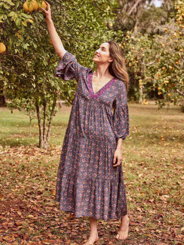 Charlotte Midi Dress - Slate Floral Blooms sold by NATURAL LIFE