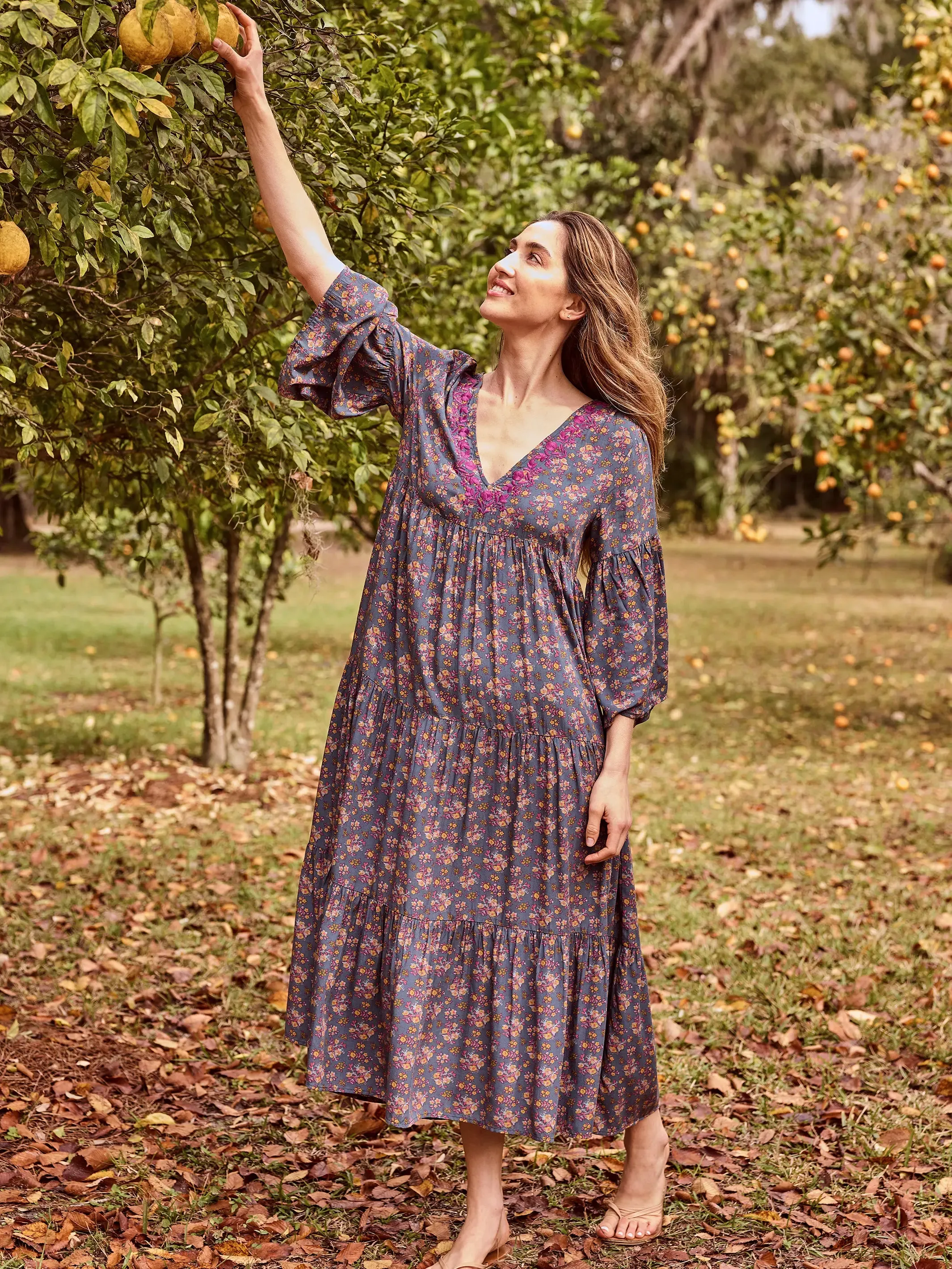 Charlotte Midi Dress - Slate Floral Blooms sold by NATURAL LIFE