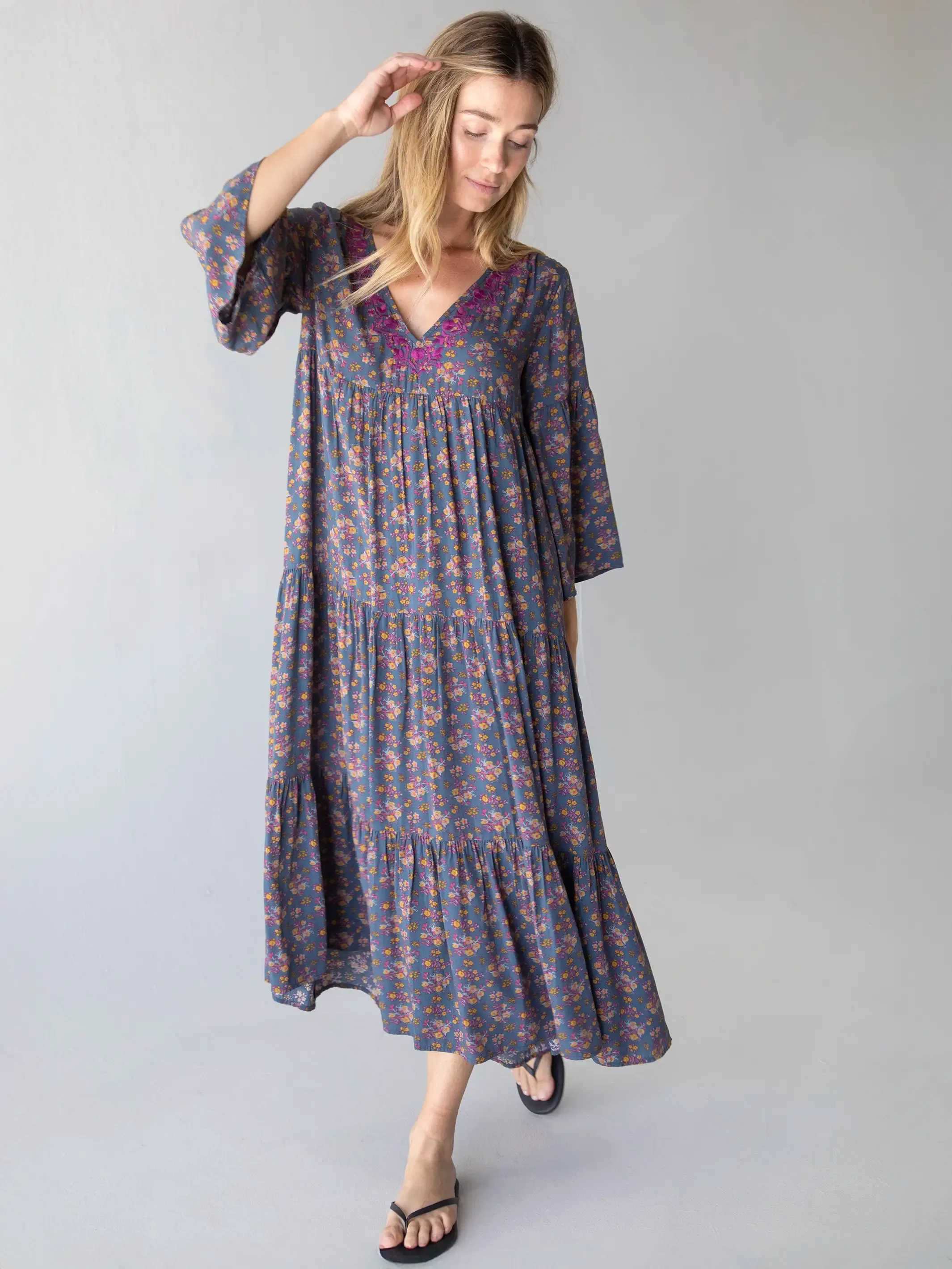 Charlotte Midi Dress - Slate Floral Blooms sold by NATURAL LIFE product image thumbnail 3