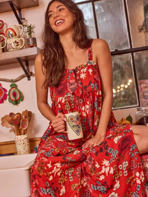 Patti Tie-Front Maxi Dress - Red Orange Floral sold by NATURAL LIFE