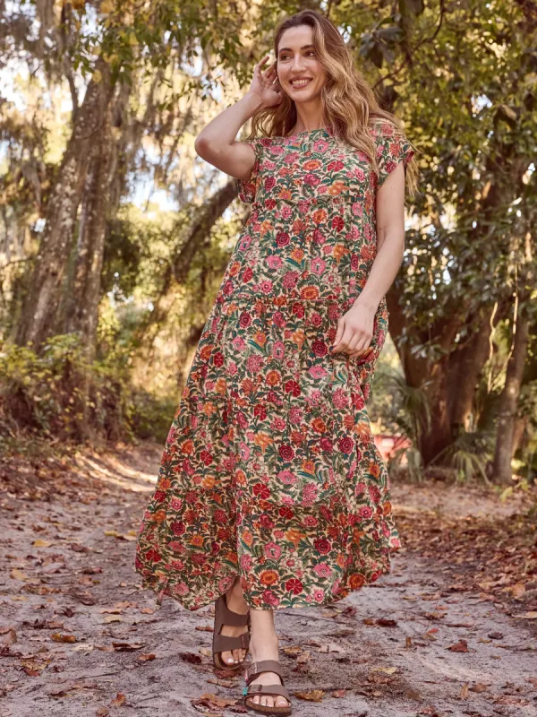 Berkley Maxi Dress - Tan Pink Floral sold by NATURAL LIFE