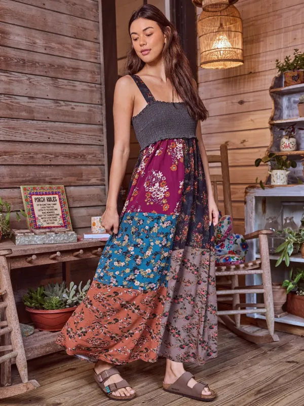 Valentina Maxi Dress - Rust Teal Mixed Floral made by NATURAL LIFE