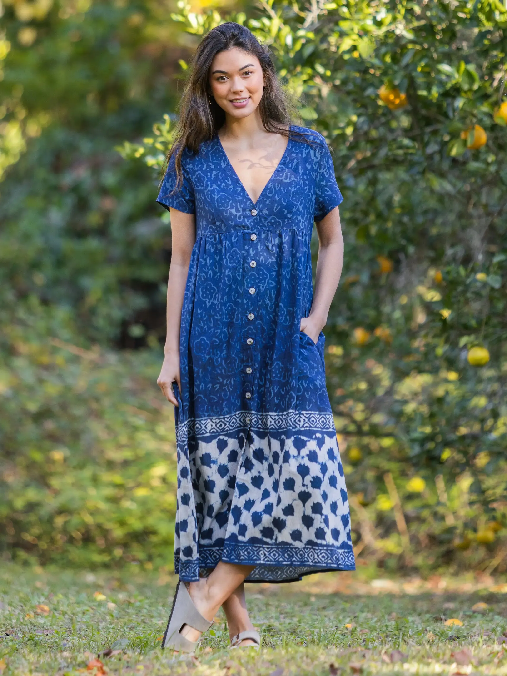 Avery Midi Dress - Navy Shibori Tie-Dye sold by NATURAL LIFE