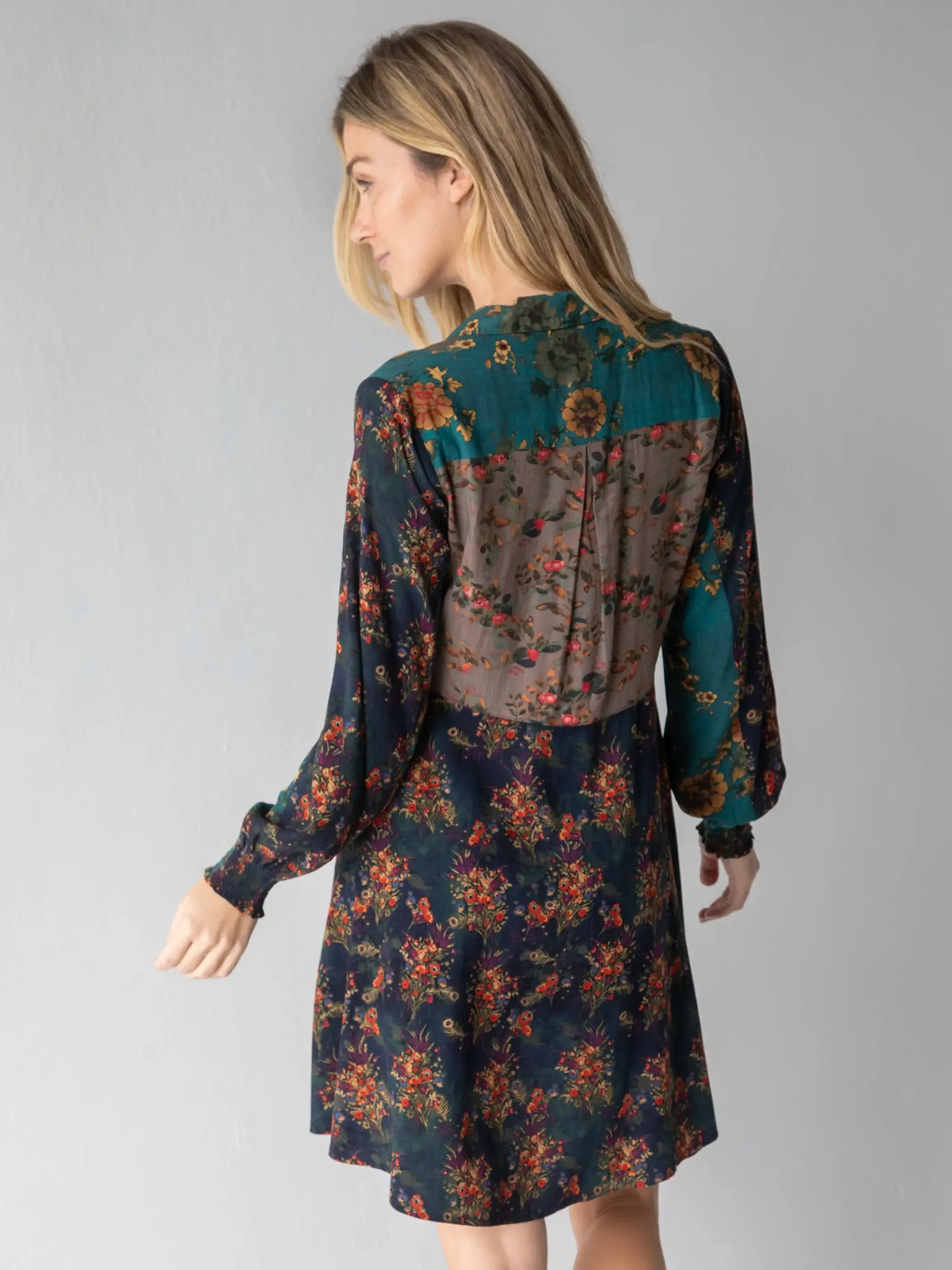 Ansley Woven Tunic Shirt Dress - Grey Navy Teal Mix Floral sold by NATURAL LIFE product image thumbnail 3