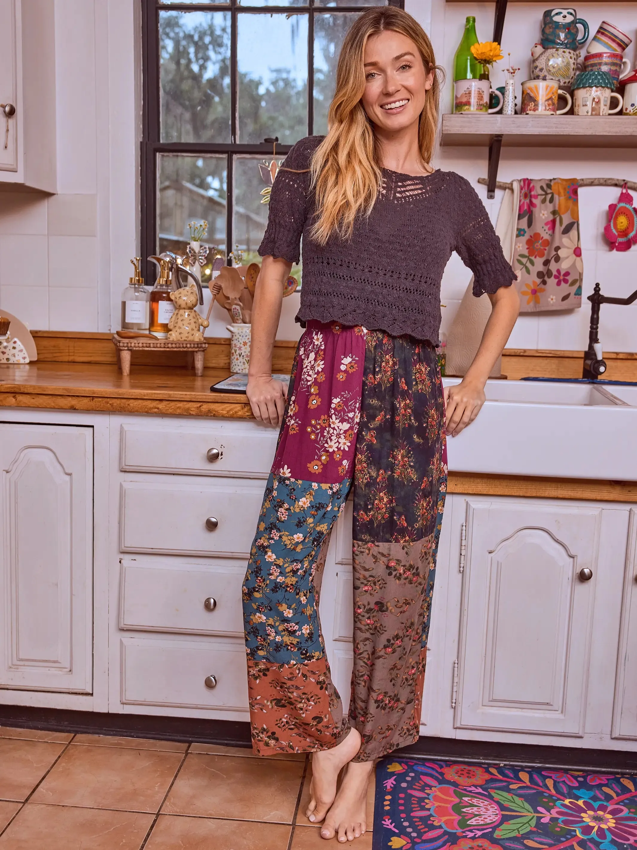 Mimi Pant - Rust Teal Mixed Floral sold by NATURAL LIFE