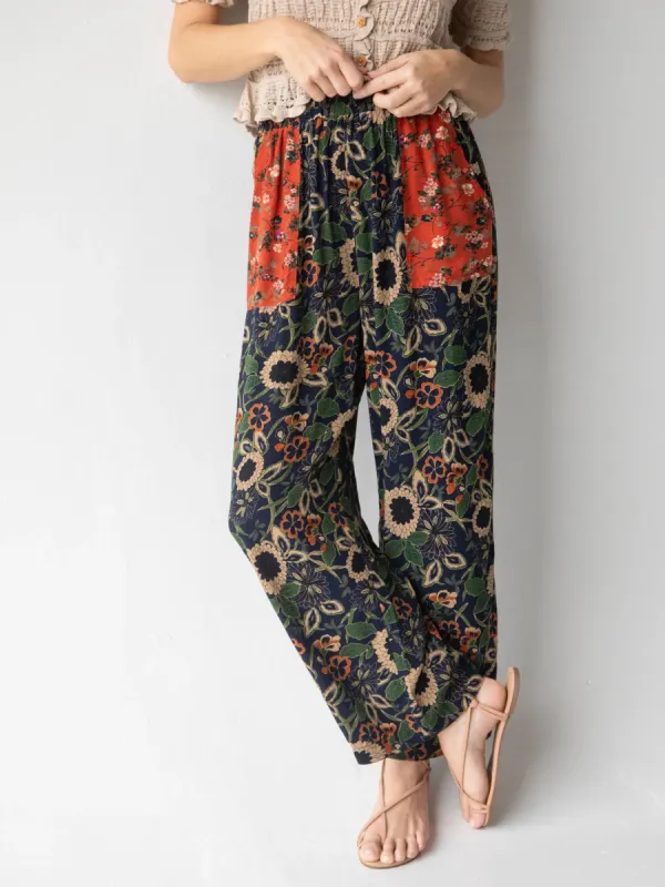 Beckett Pant - Navy Dahlias Mixed Floral sold by NATURAL LIFE