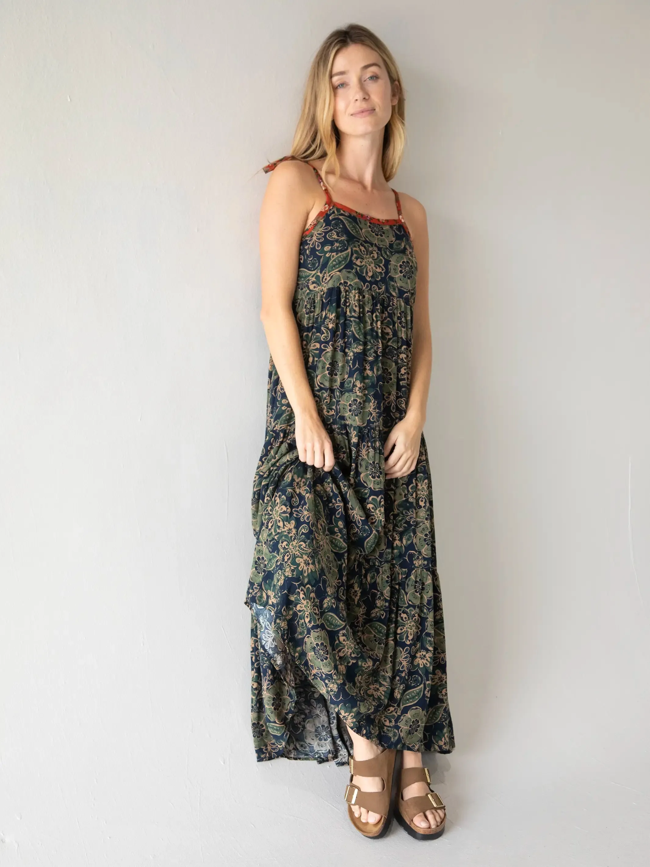 Madi Maxi Slip Dress - Navy Cream Primrose sold by NATURAL LIFE product image thumbnail 3