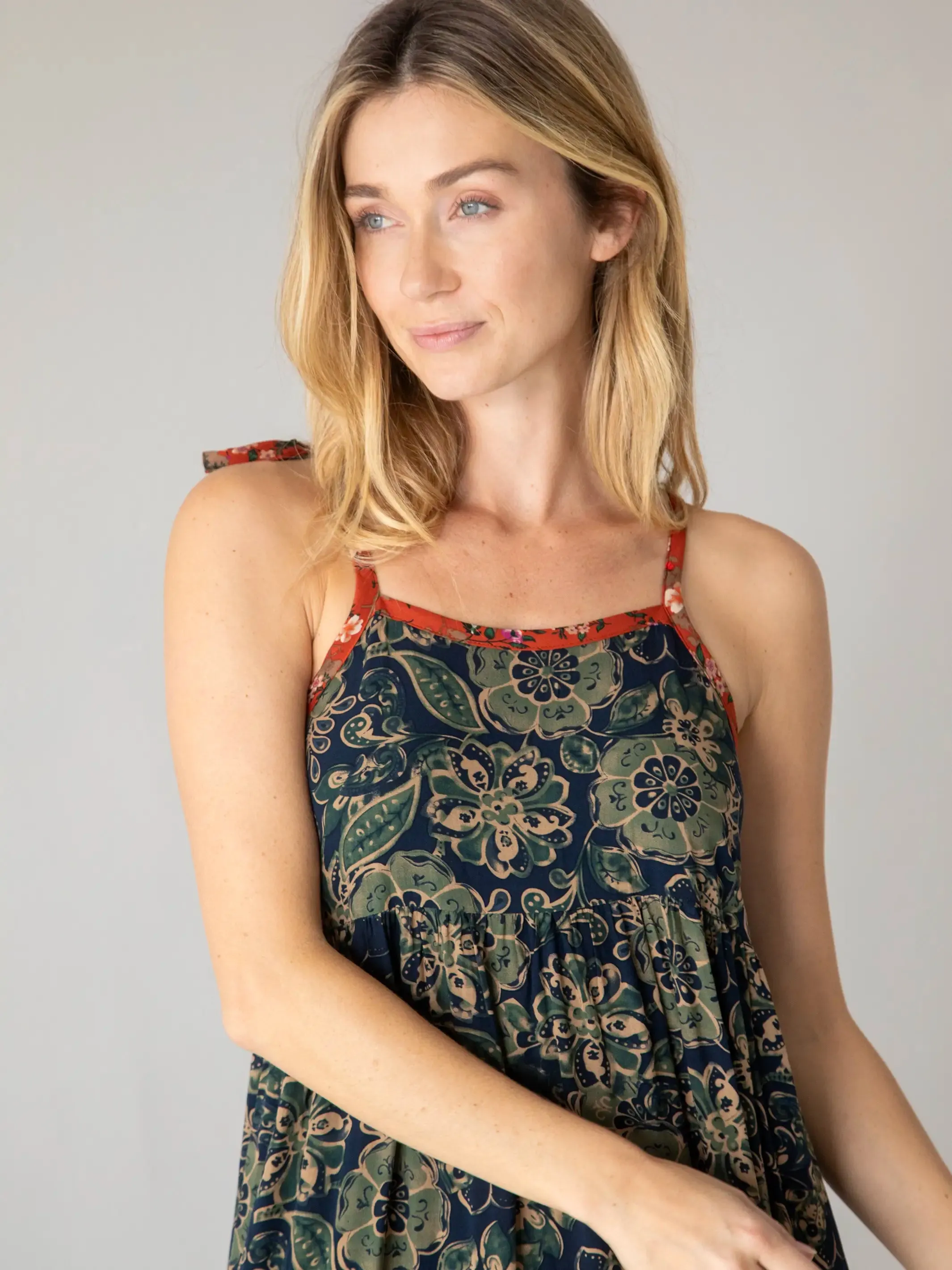 Madi Maxi Slip Dress - Navy Cream Primrose sold by NATURAL LIFE product image thumbnail 2