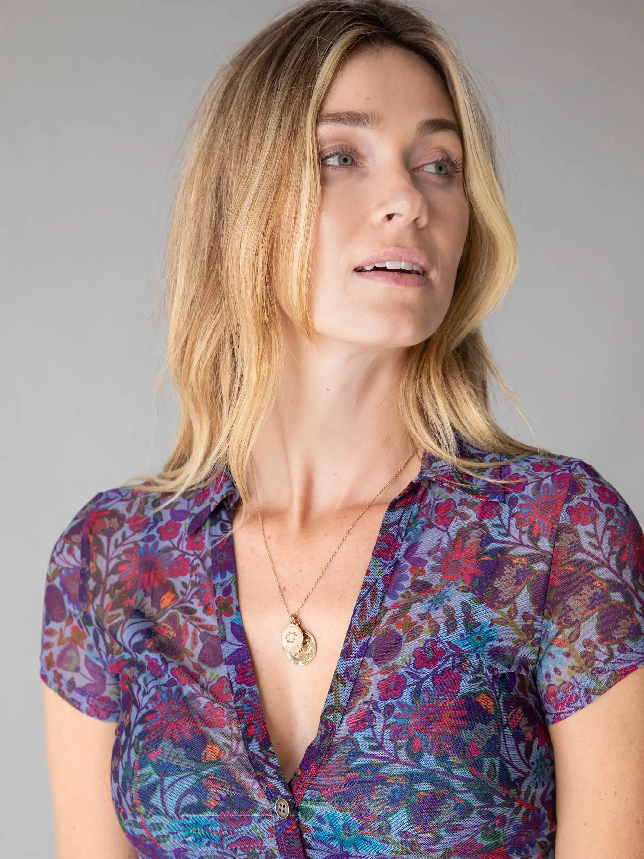 Carina Mesh Short Sleeve Top - Dark Purple Neon sold by NATURAL LIFE product image thumbnail 2