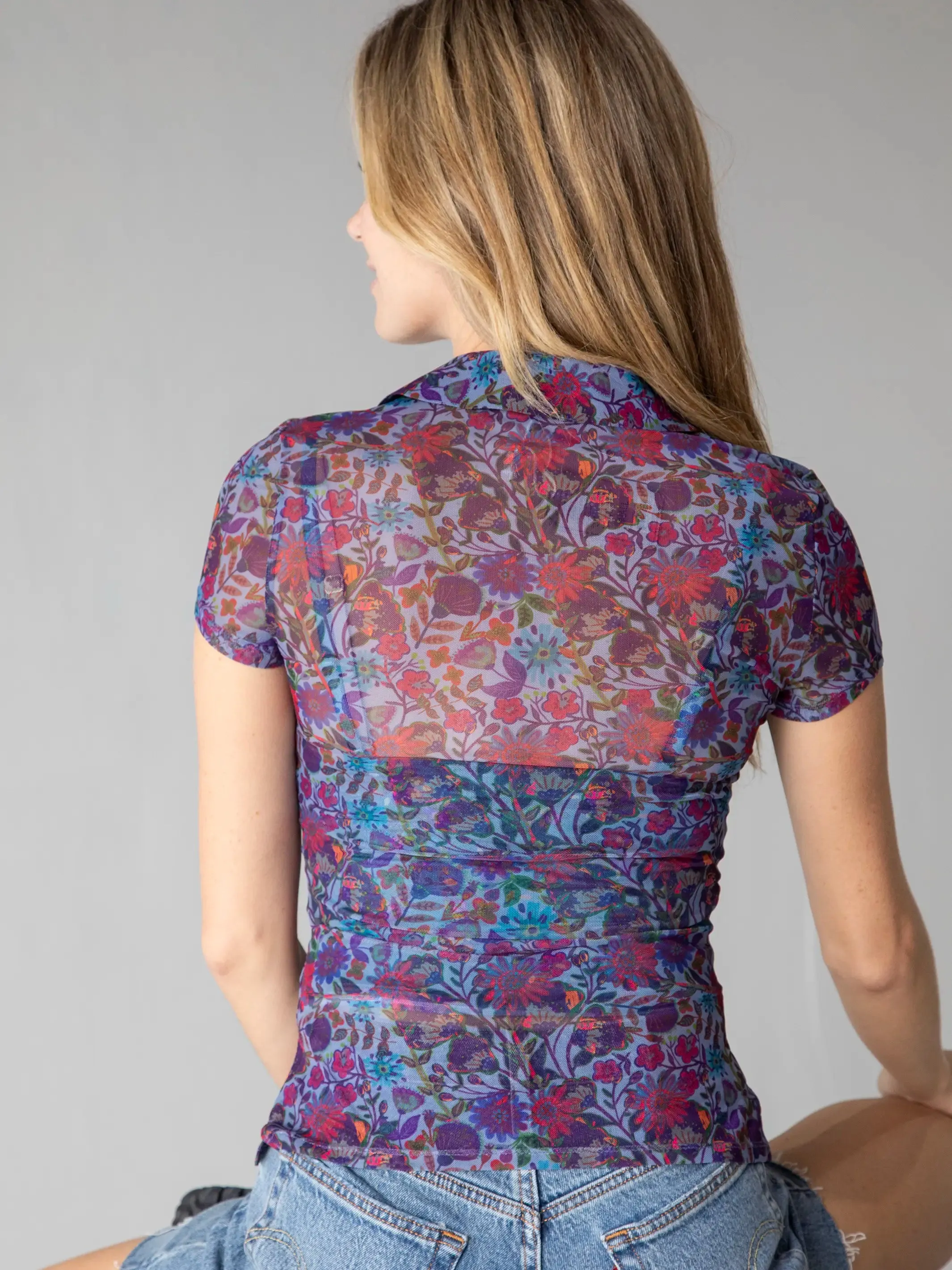 Carina Mesh Short Sleeve Top - Dark Purple Neon sold by NATURAL LIFE product image thumbnail 3