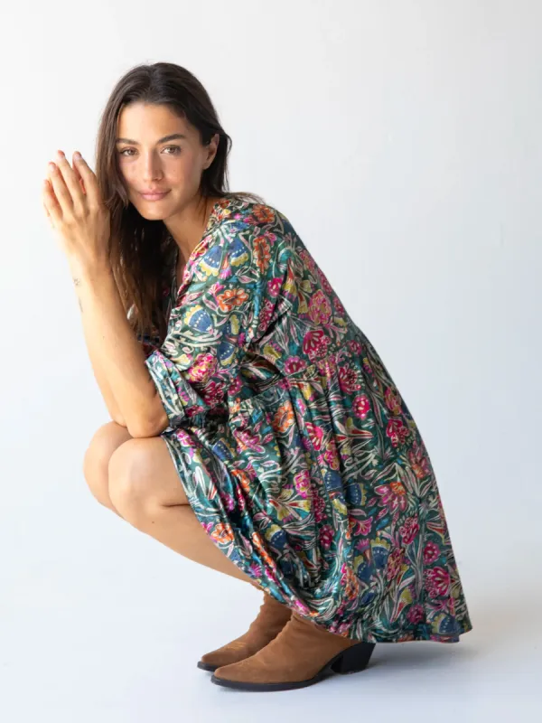Stella Velvet Mini Dress - Green Painterly Vines sold by NATURAL LIFE