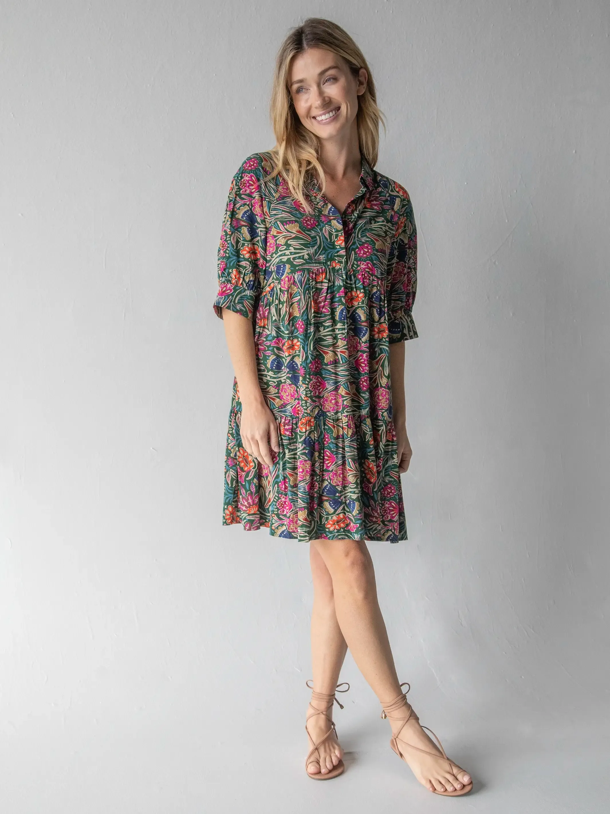 Becca Mini Dress - Green Painterly Vines sold by NATURAL LIFE product image thumbnail 4