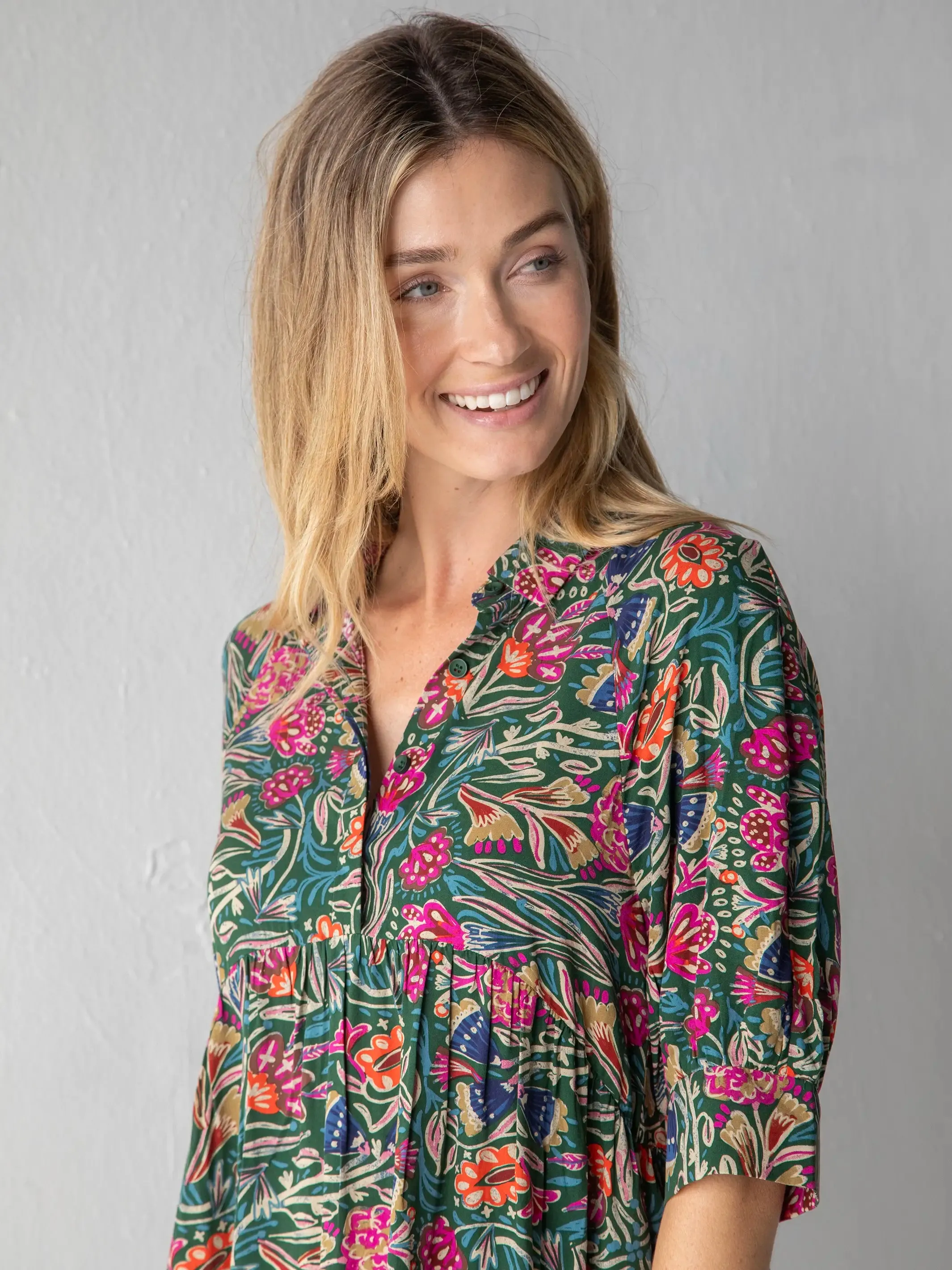 Becca Mini Dress - Green Painterly Vines sold by NATURAL LIFE product image thumbnail 2