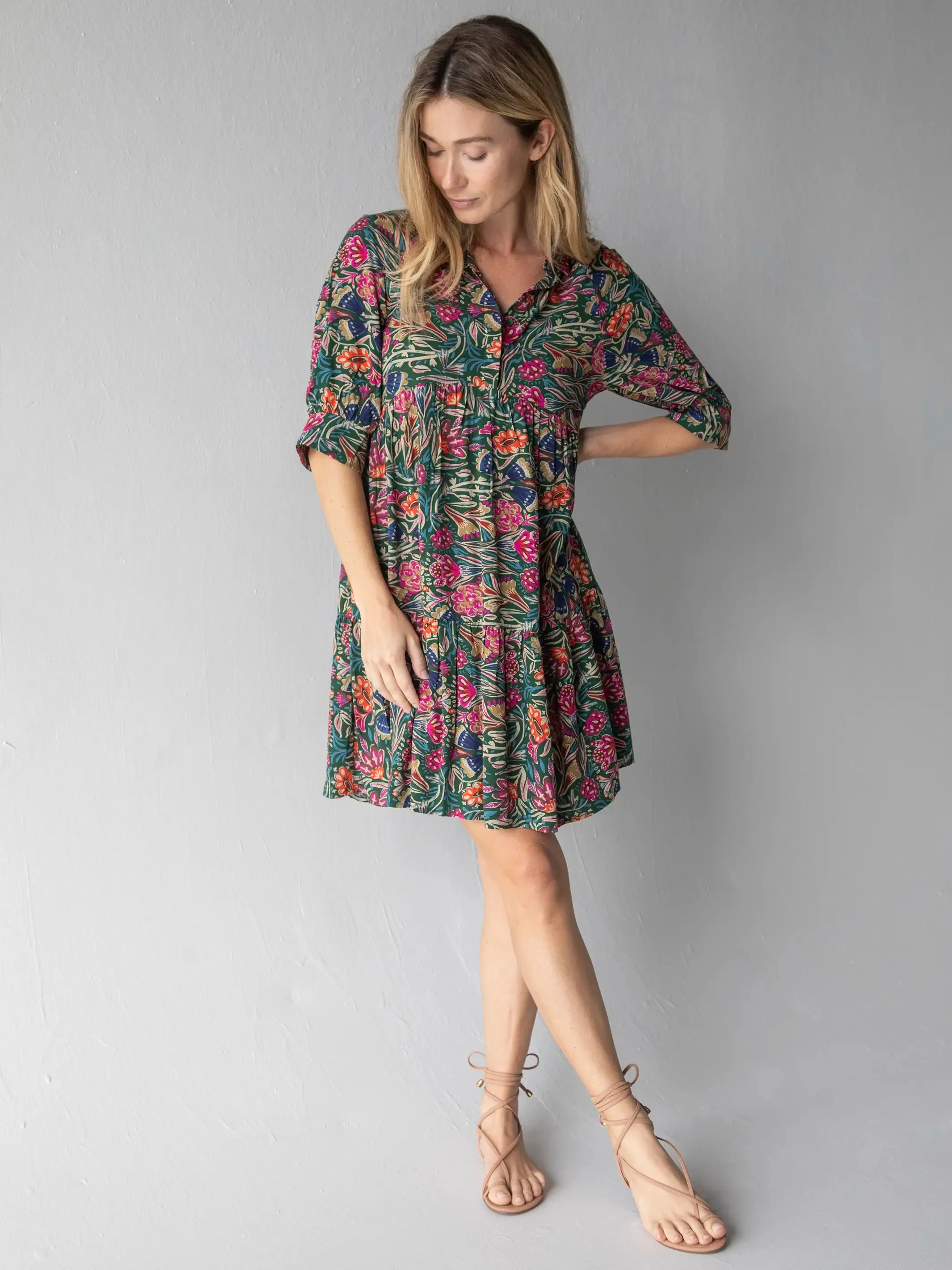 Becca Mini Dress - Green Painterly Vines sold by NATURAL LIFE
