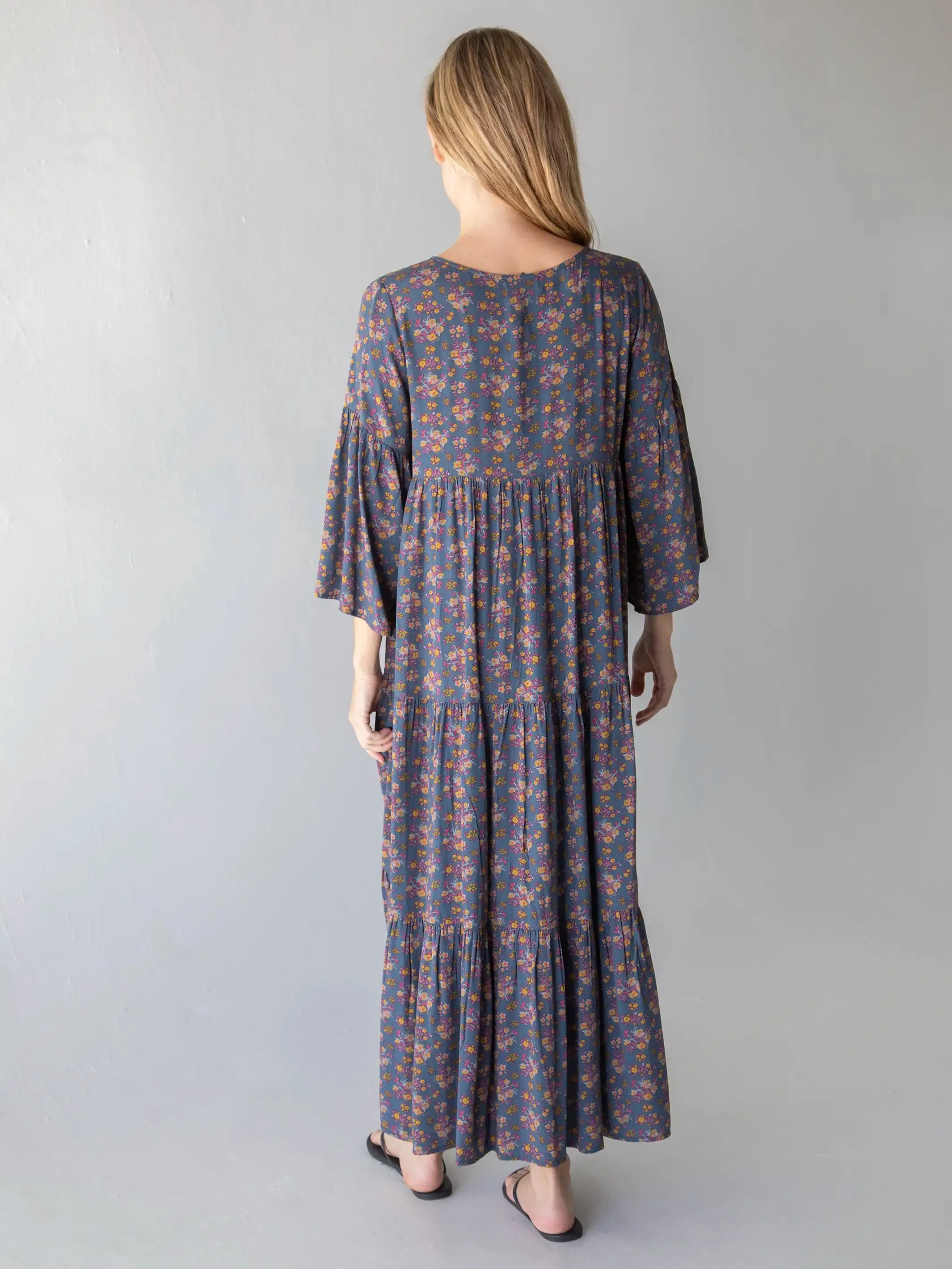 Charlotte Embroidered Midi Dress - Slate Floral Blooms sold by NATURAL LIFE product image thumbnail 3