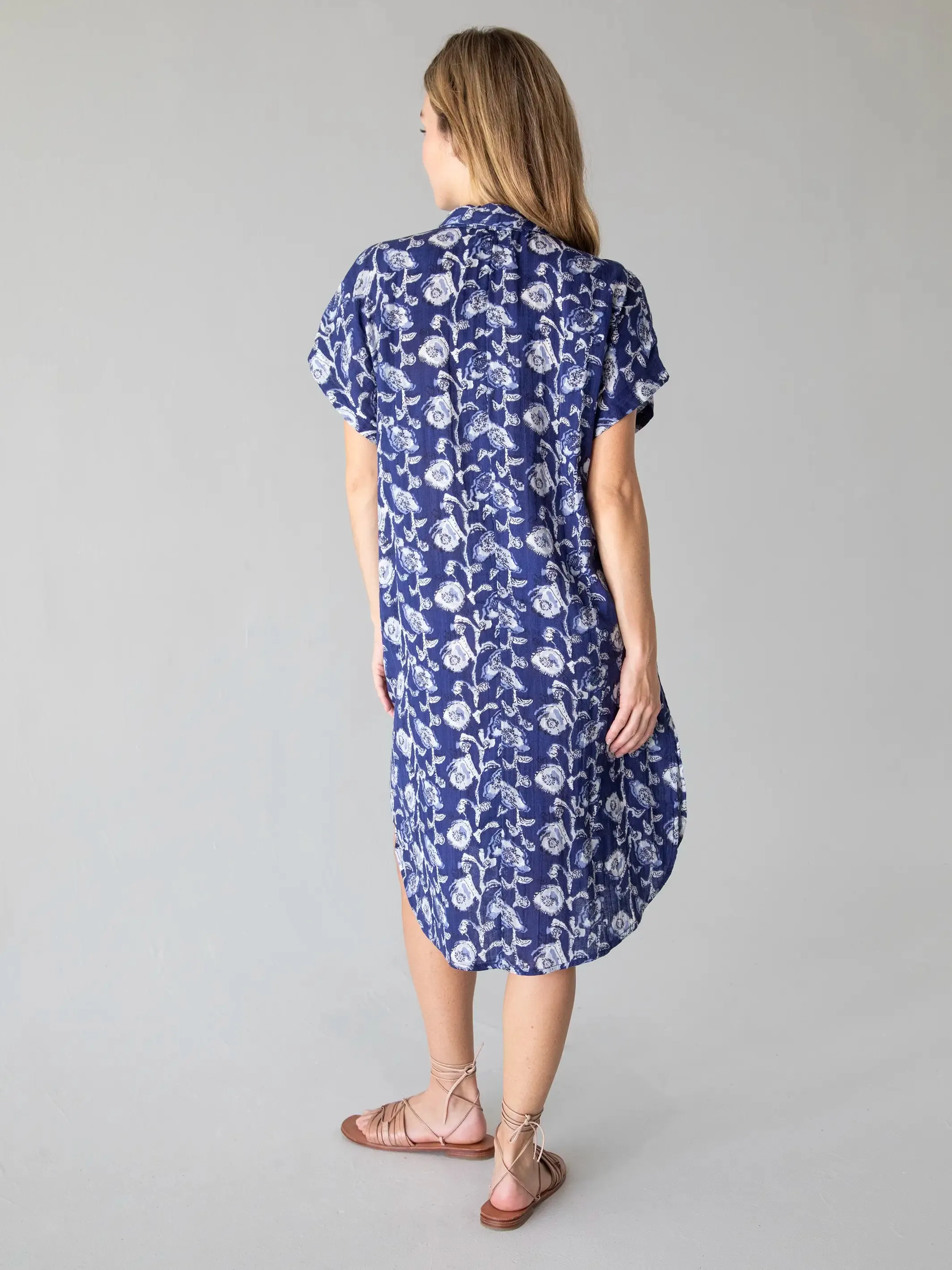 Take It Easy Cotton Gauze Midi Dress - Navy Cream Vines sold by NATURAL LIFE product image thumbnail 3