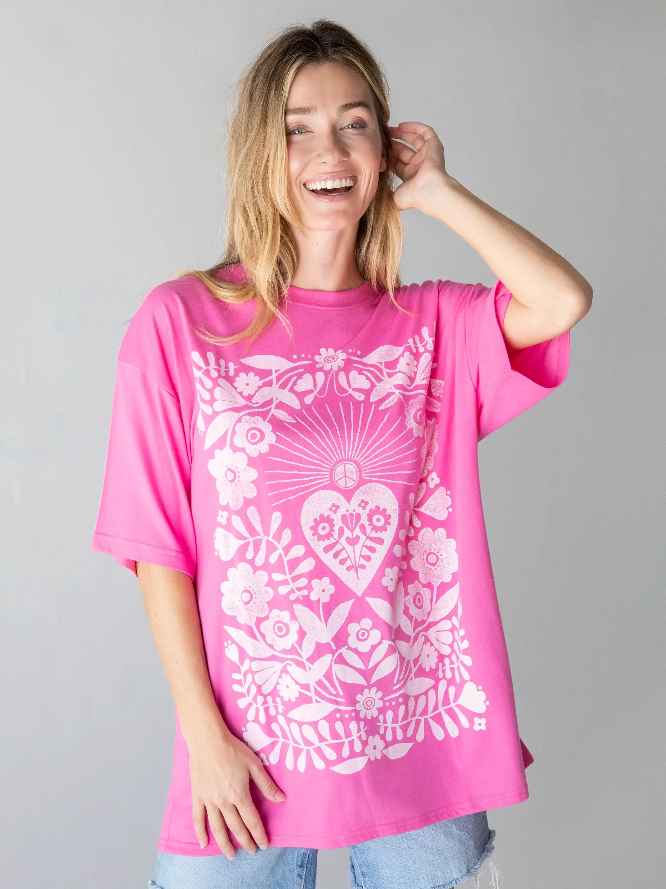 Chandler Cotton Tee - Fuchsia Folk Flower sold by NATURAL LIFE
