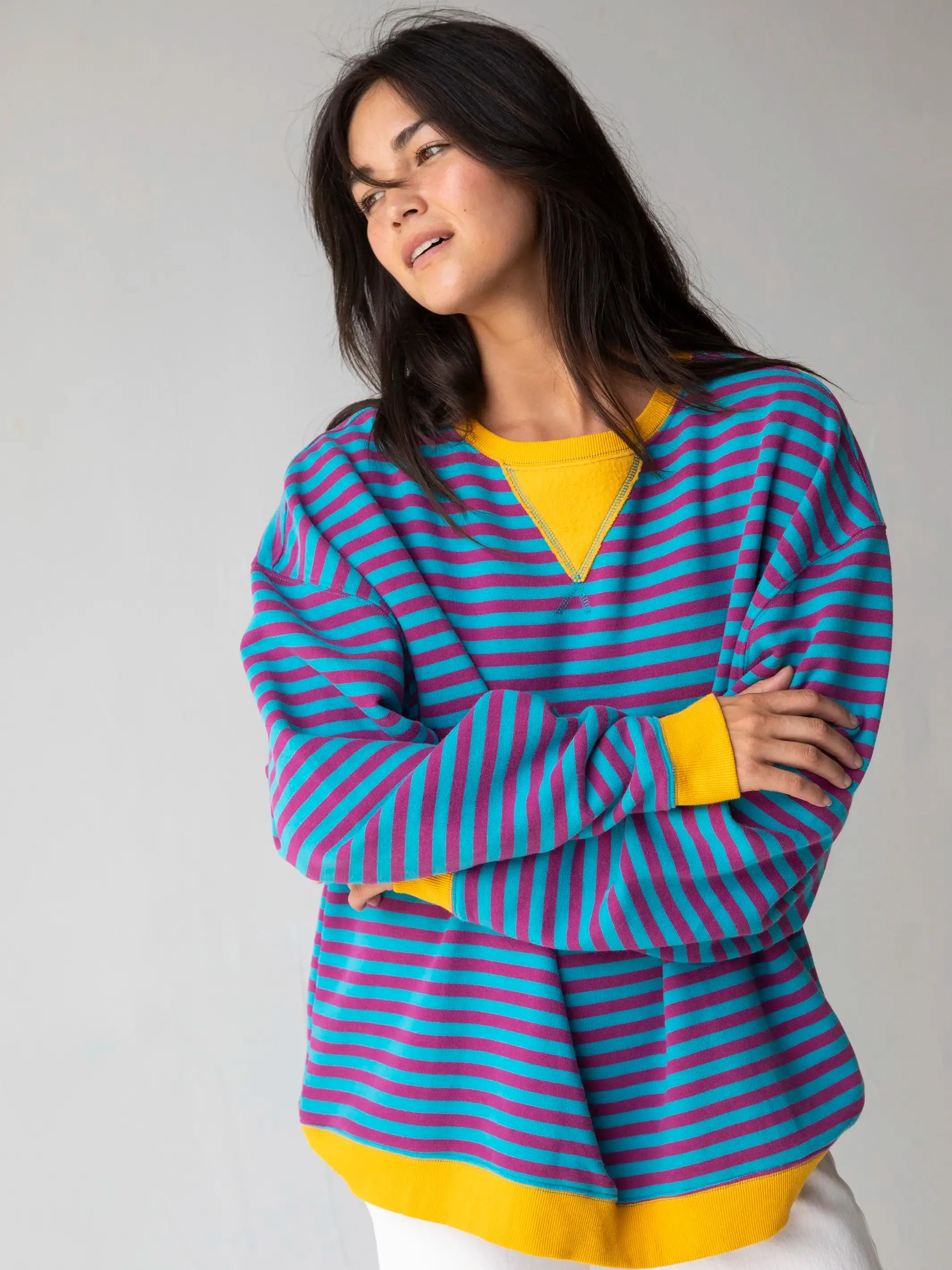 Oversized Striped Crewneck - Turquoise Purple Stripes sold by NATURAL LIFE product image thumbnail 2