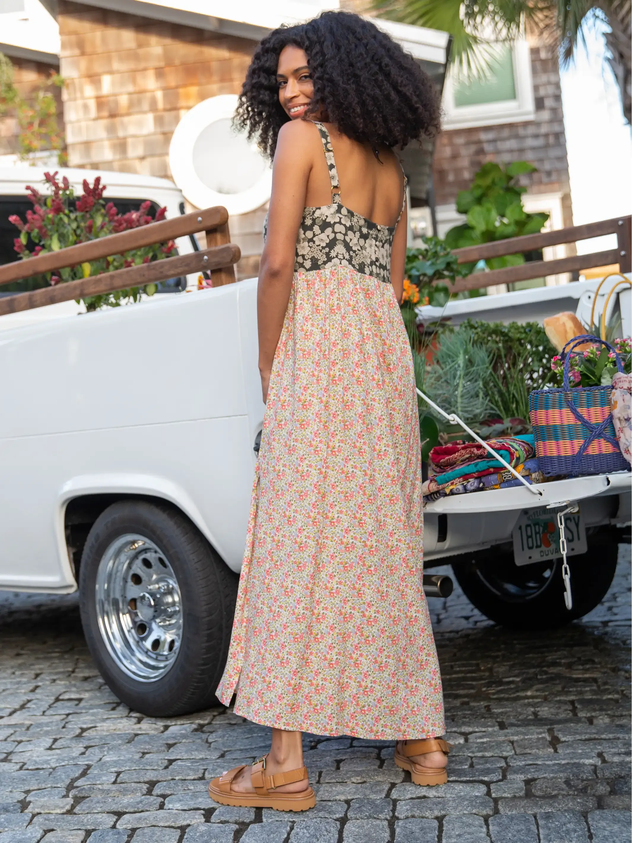 Patti Side Slit Maxi Dress - Light Pink Black Mixed Floral sold by NATURAL LIFE product image thumbnail 2