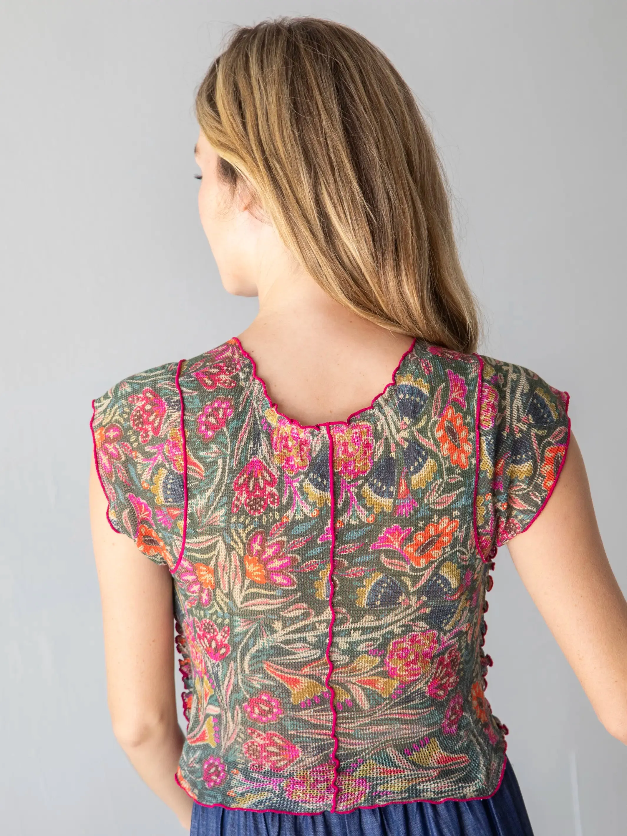 Brianna Ruffle Trim Top - Green Painterly Vines sold by NATURAL LIFE product image thumbnail 2