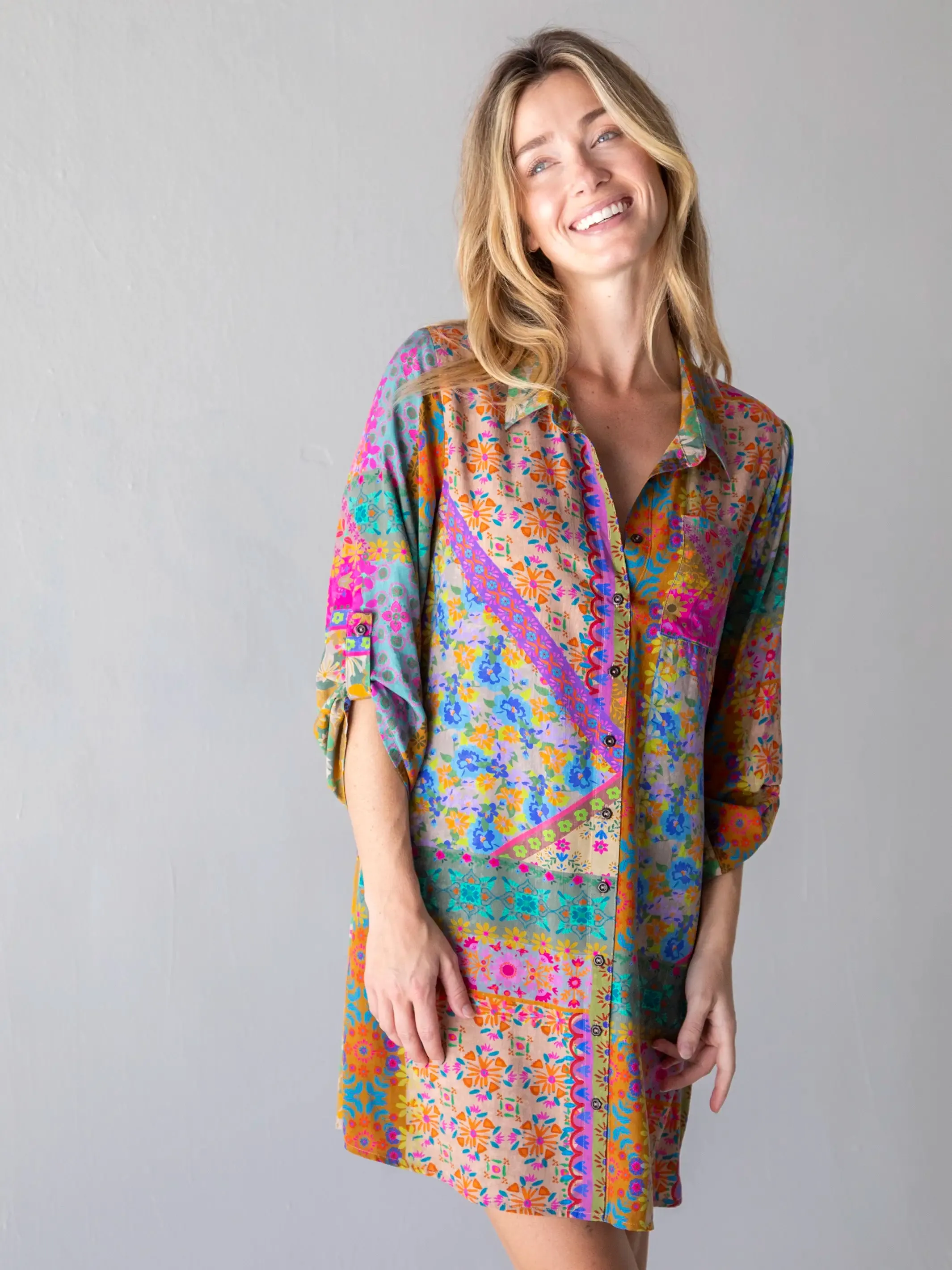 Lola Shirt Dress - Folk Flower Patchwork sold by NATURAL LIFE