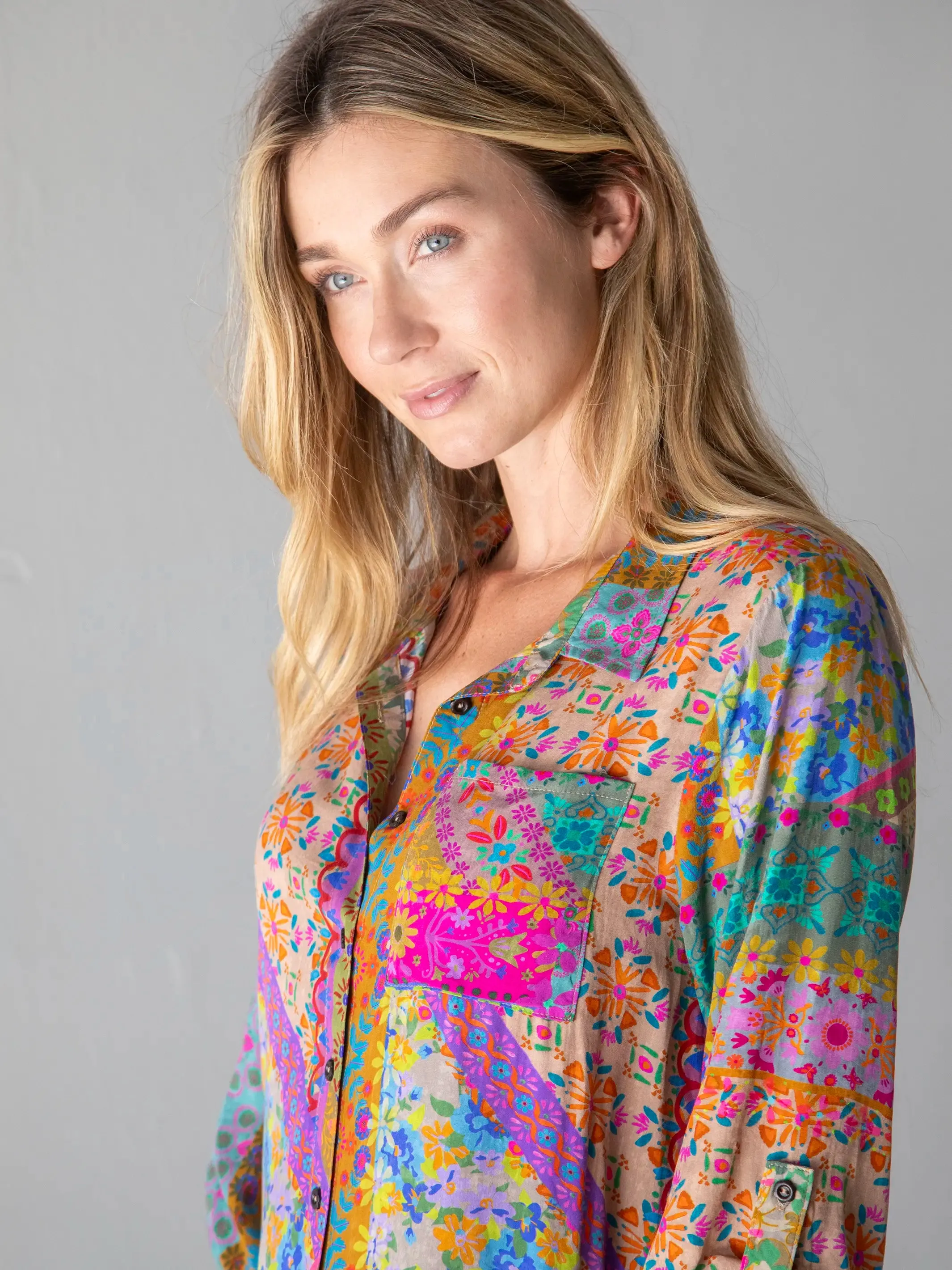 Lola Shirt Dress - Folk Flower Patchwork sold by NATURAL LIFE product image thumbnail 2