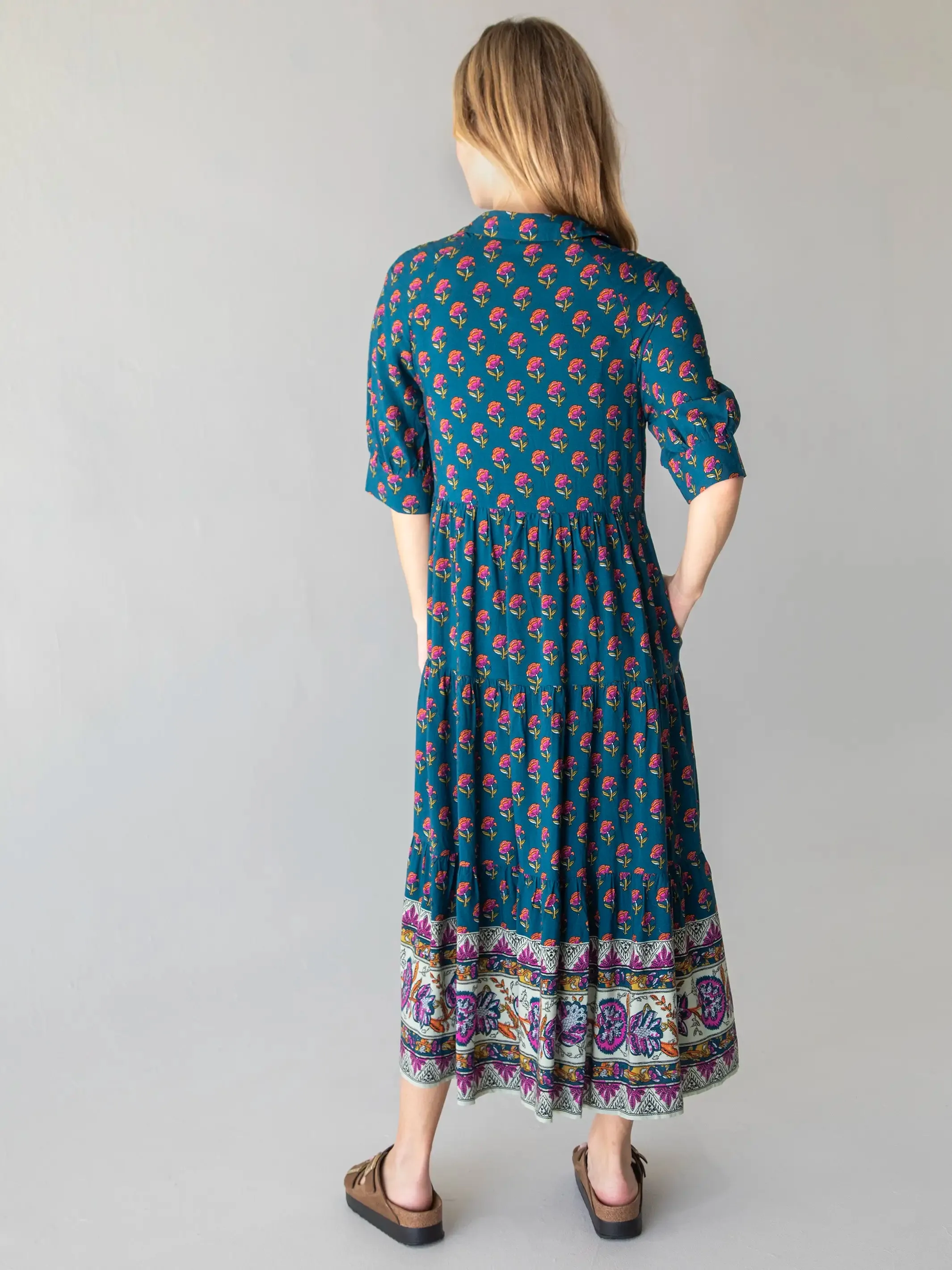 Rebecca Midi Dress - Navy Pink Roses Border sold by NATURAL LIFE product image thumbnail 3
