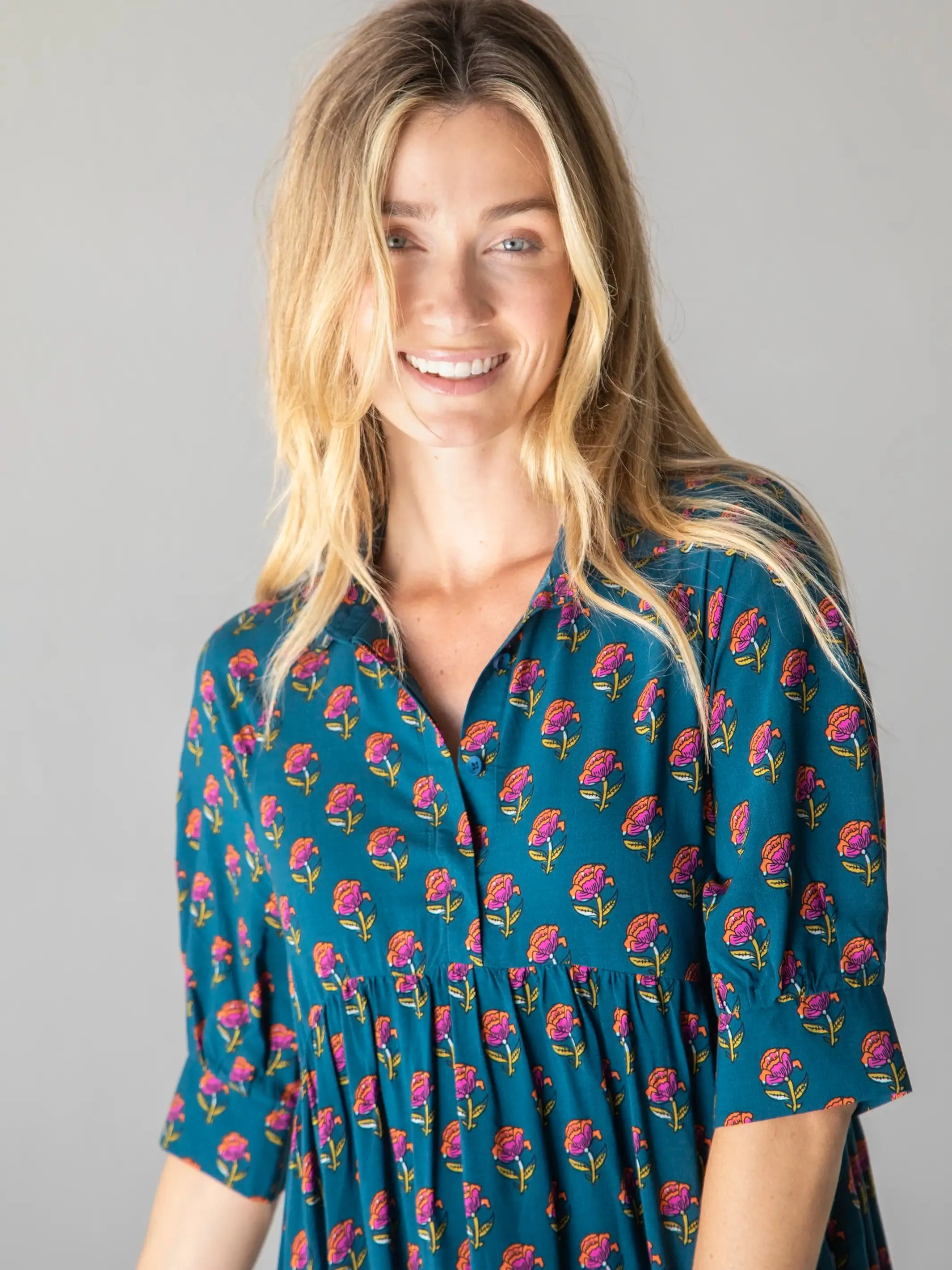 Rebecca Midi Dress - Navy Pink Roses Border sold by NATURAL LIFE product image thumbnail 2