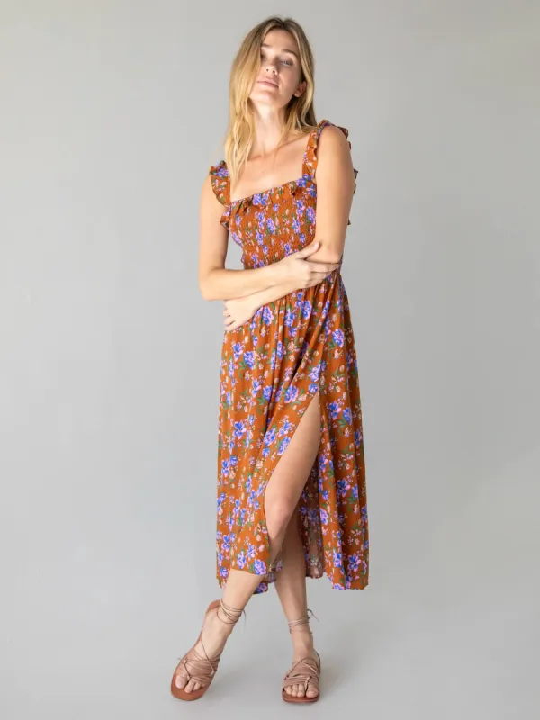 Megan Smocked Midi Dress - Chestnut Lavender Floral sold by NATURAL LIFE