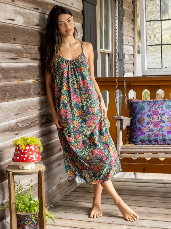 Lizzie Midi Dress - Green Painterly Vines sold by NATURAL LIFE
