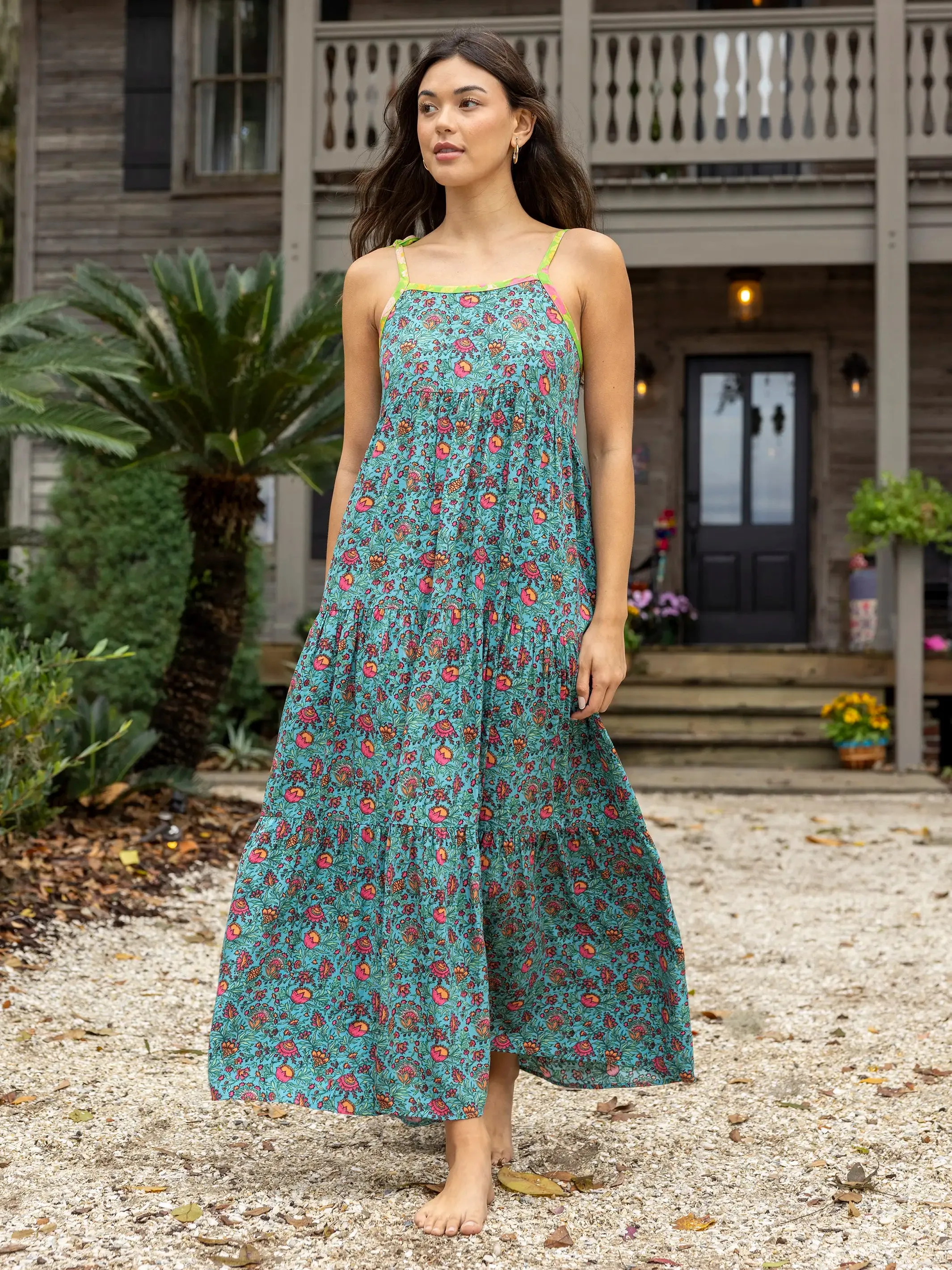 Maddie Maxi Dress - Turquoise Pink Fan Floral sold by NATURAL LIFE