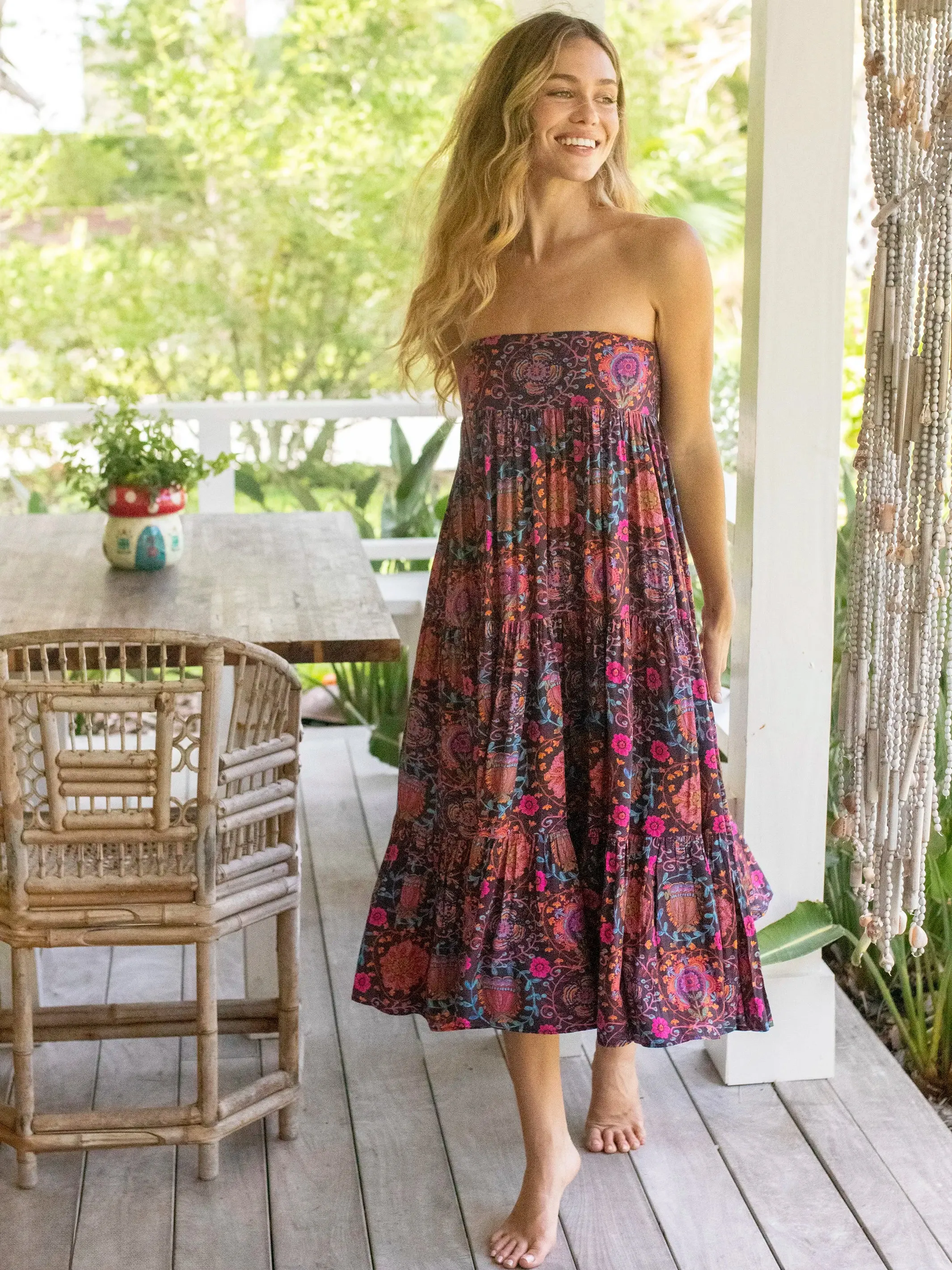 Hanna Convertible Maxi Skirt - Black Pink Folk Floral sold by NATURAL LIFE product image thumbnail 2