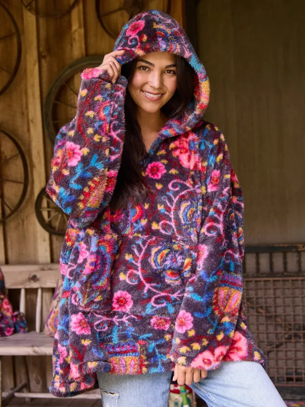 Oversized Blanket Hoodie - Black Pink Folk Floral sold by NATURAL LIFE