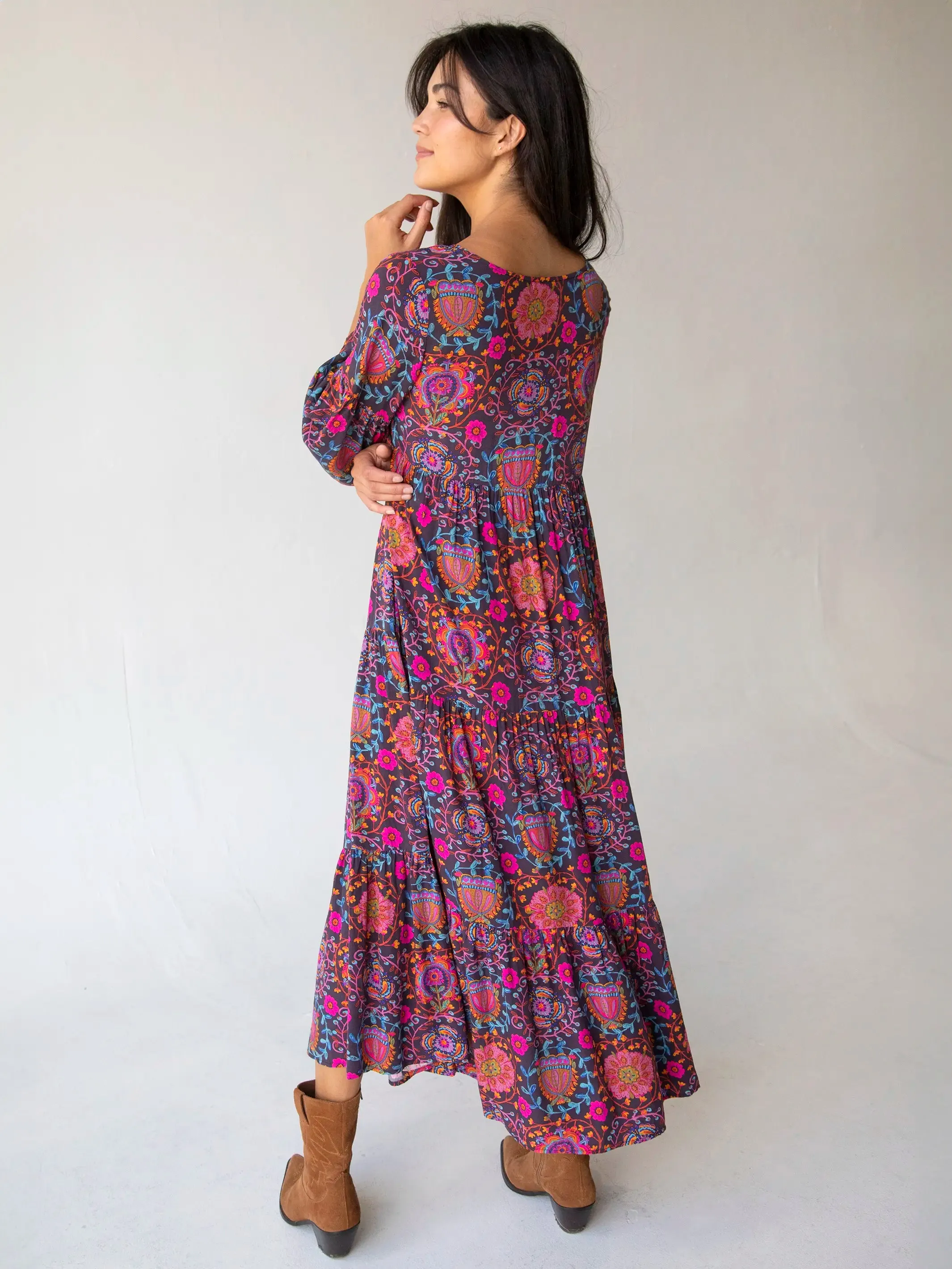Charlotte Midi Dress - Black Pink Folk Floral sold by NATURAL LIFE product image thumbnail 2