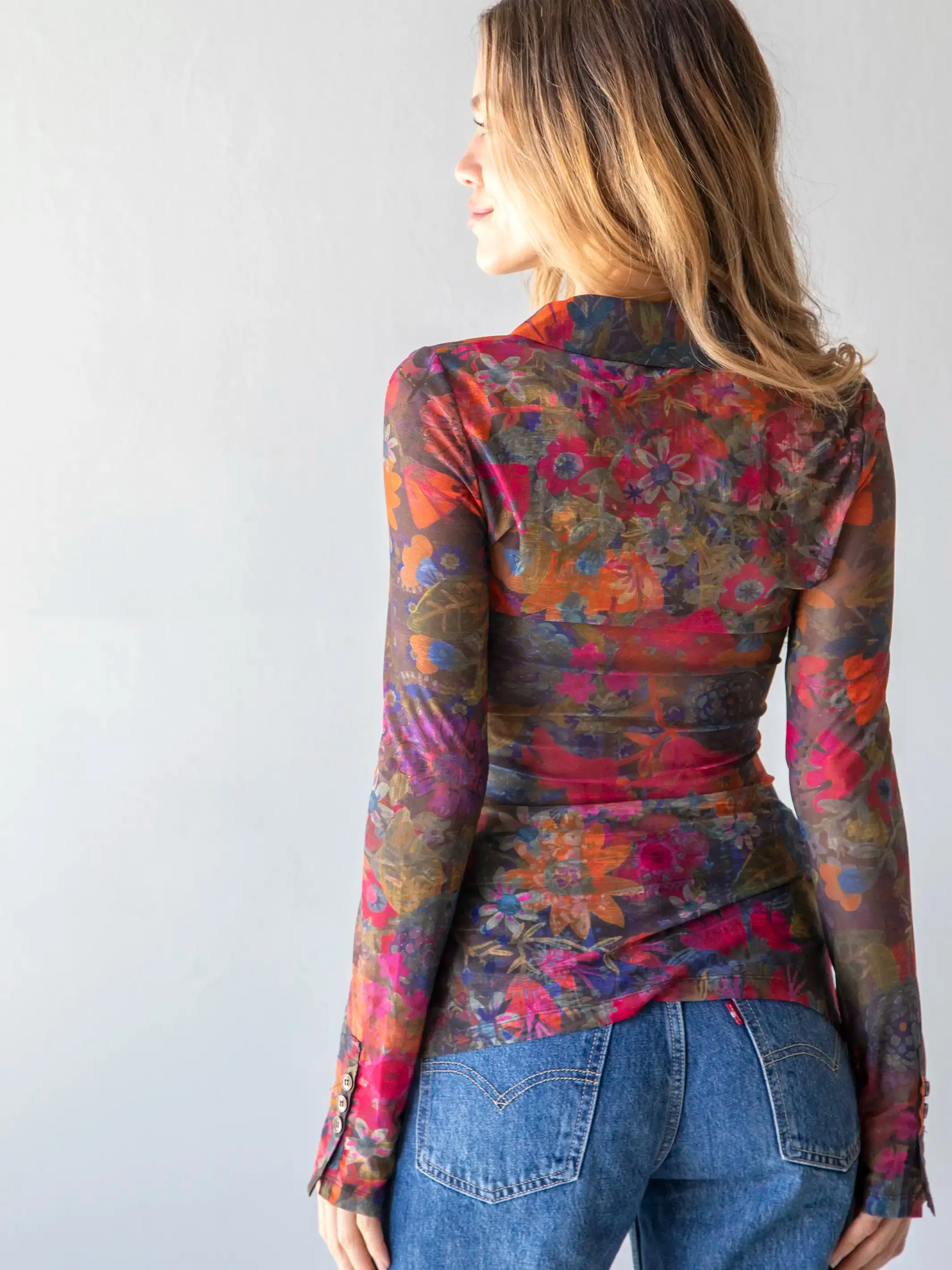 Carina Mesh Top - Pink Calico Floral sold by NATURAL LIFE product image thumbnail 2