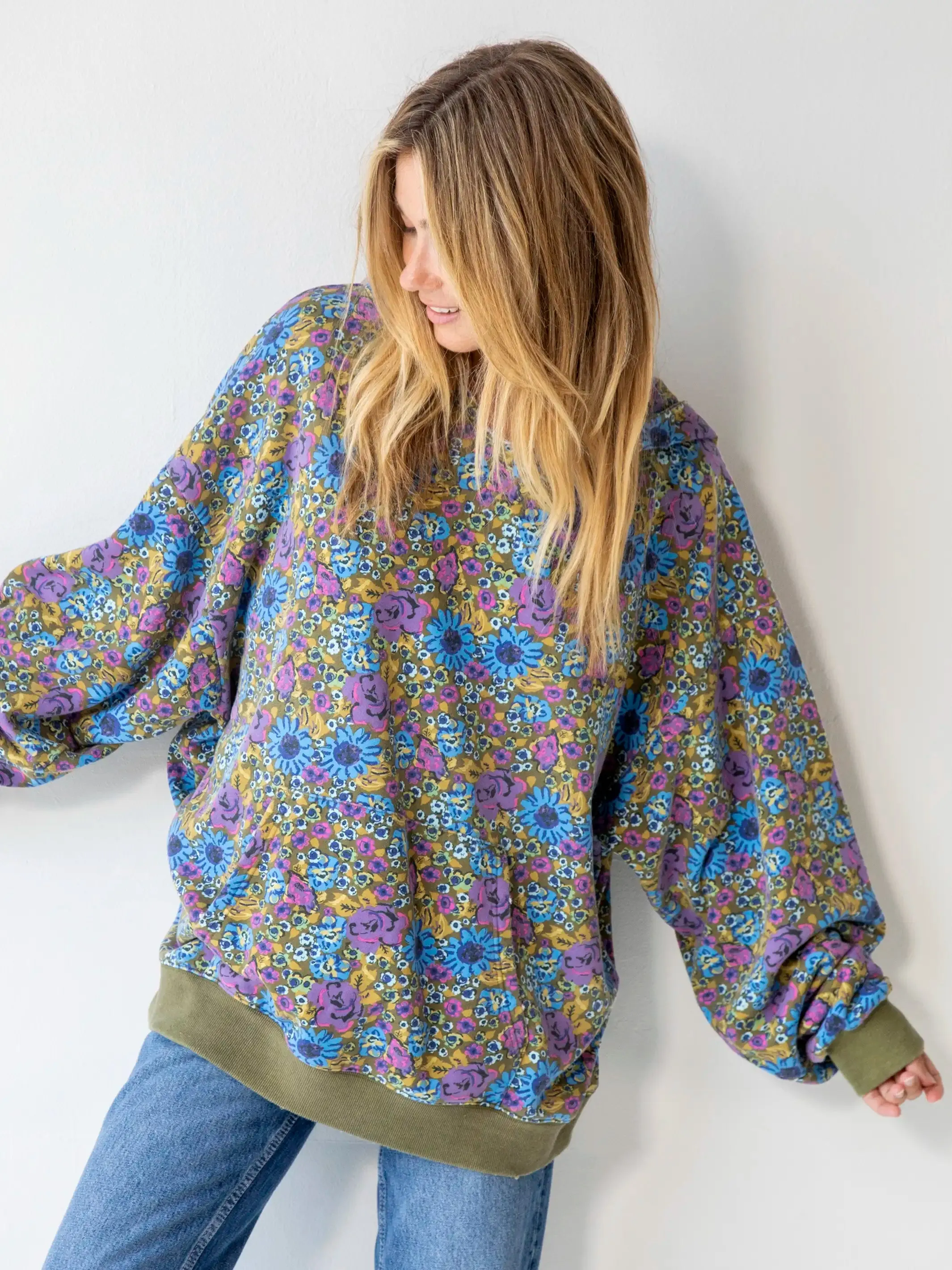 Oversized Printed Hoodie - Blue Purple Daisy sold by NATURAL LIFE product image thumbnail 5