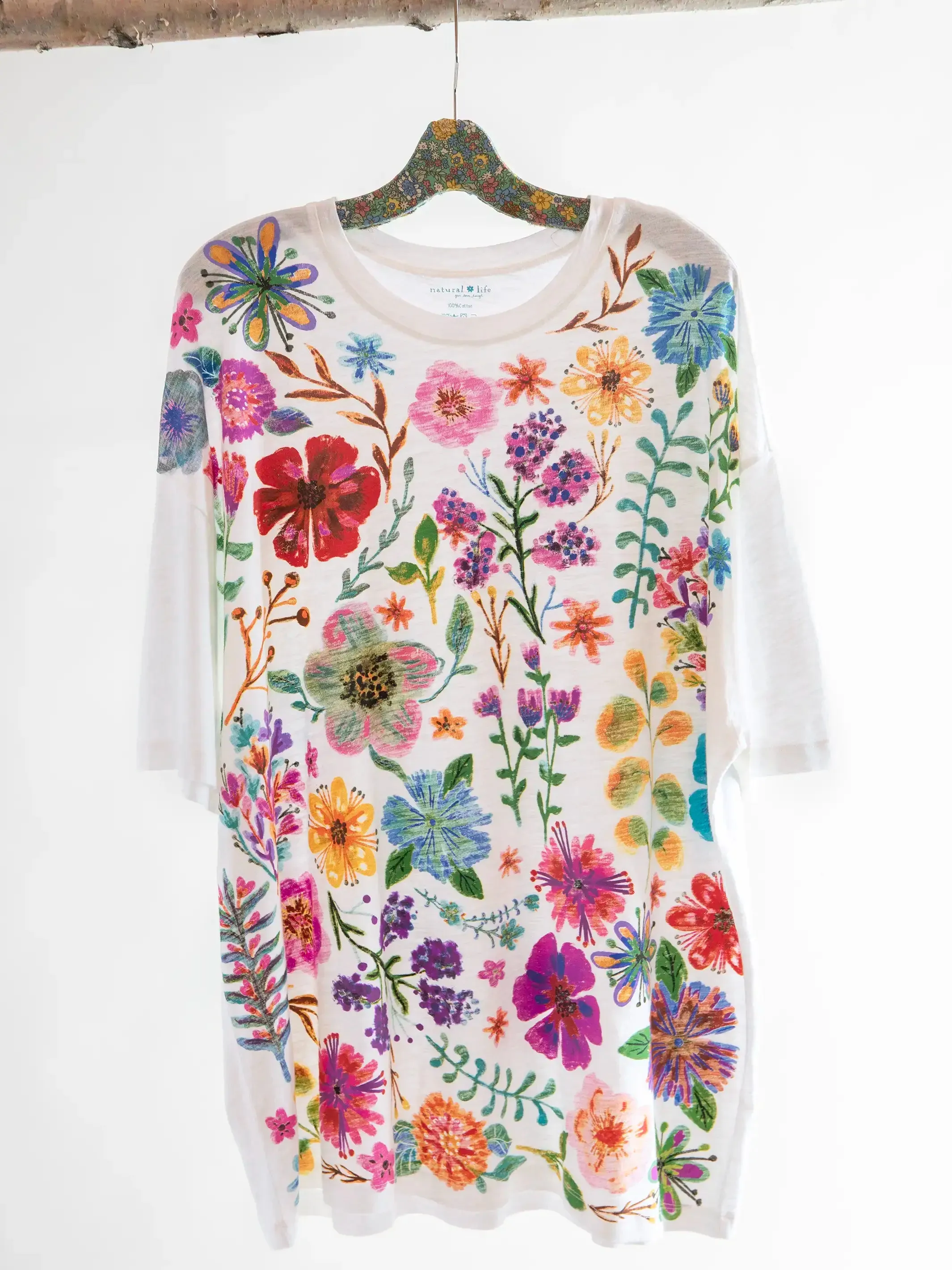 One Size Cotton Easy Tee - Rainbow Garden White sold by NATURAL LIFE product image thumbnail 3