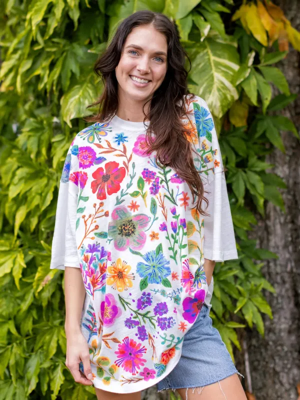 One Size Cotton Easy Tee - Rainbow Garden White sold by NATURAL LIFE