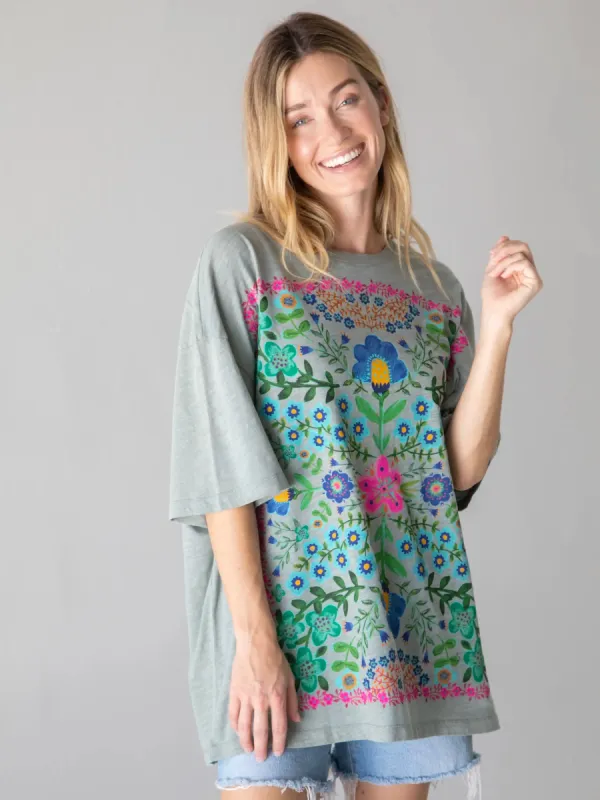 One Size Cotton Easy Tee - Folk Flower Bay sold by NATURAL LIFE