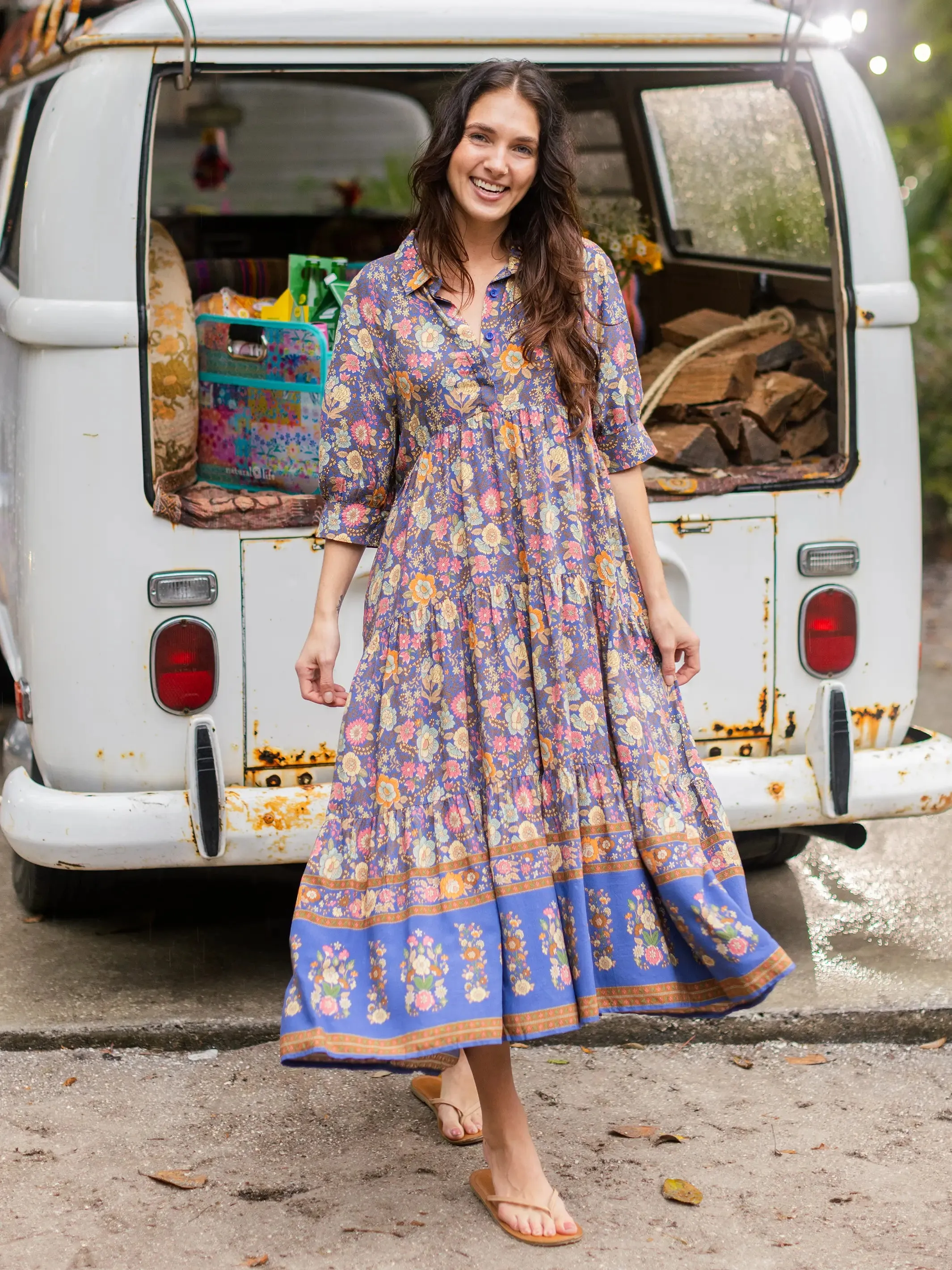 Rebecca Midi Dress - Blue Yellow Roses sold by NATURAL LIFE product image thumbnail 4