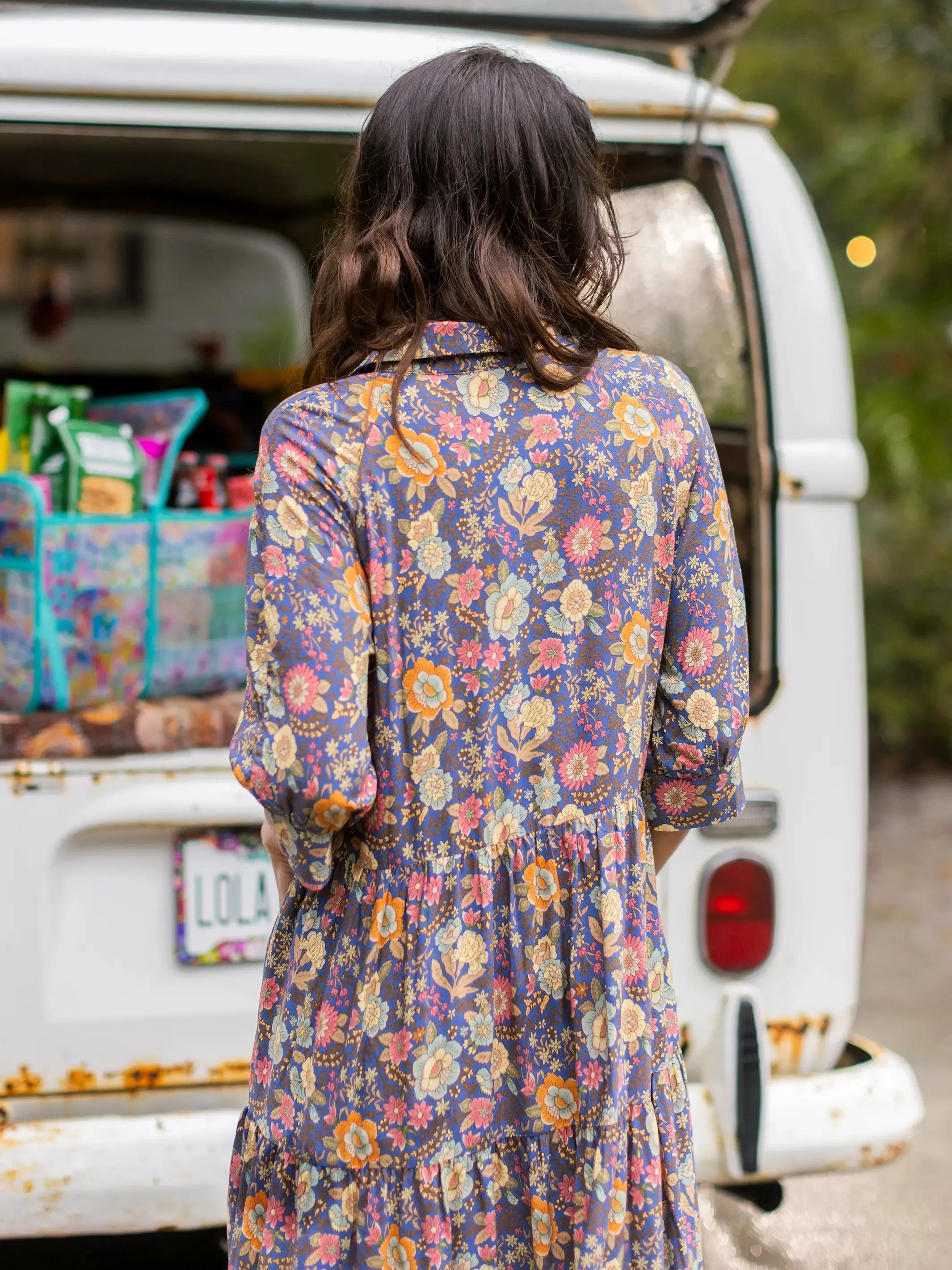 Rebecca Midi Dress - Blue Yellow Roses sold by NATURAL LIFE product image thumbnail 3