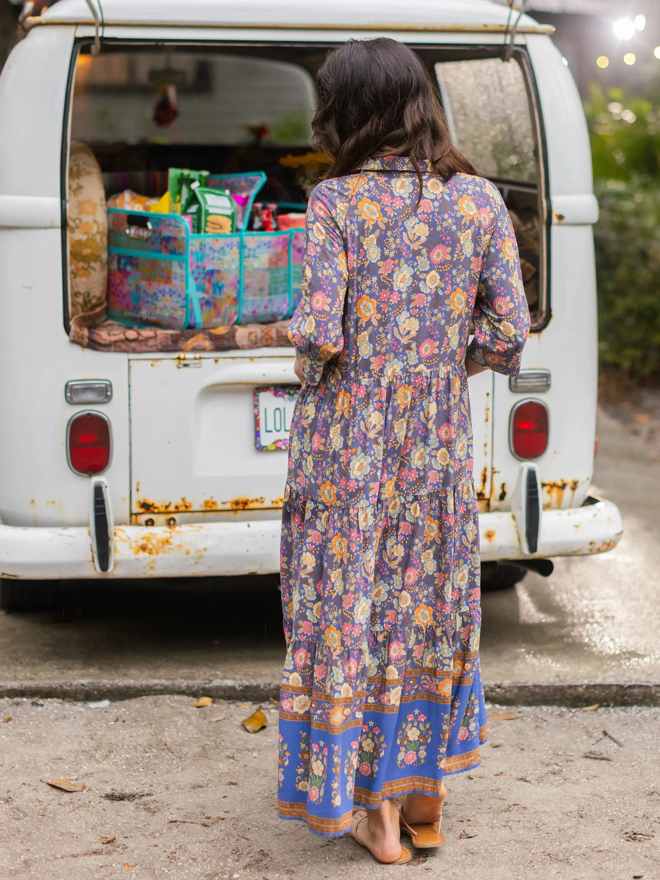 Rebecca Midi Dress - Blue Yellow Roses sold by NATURAL LIFE product image thumbnail 2
