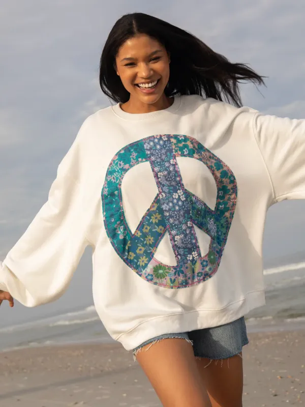Applique Crewneck Sweatshirt - White Peace Sign sold by NATURAL LIFE