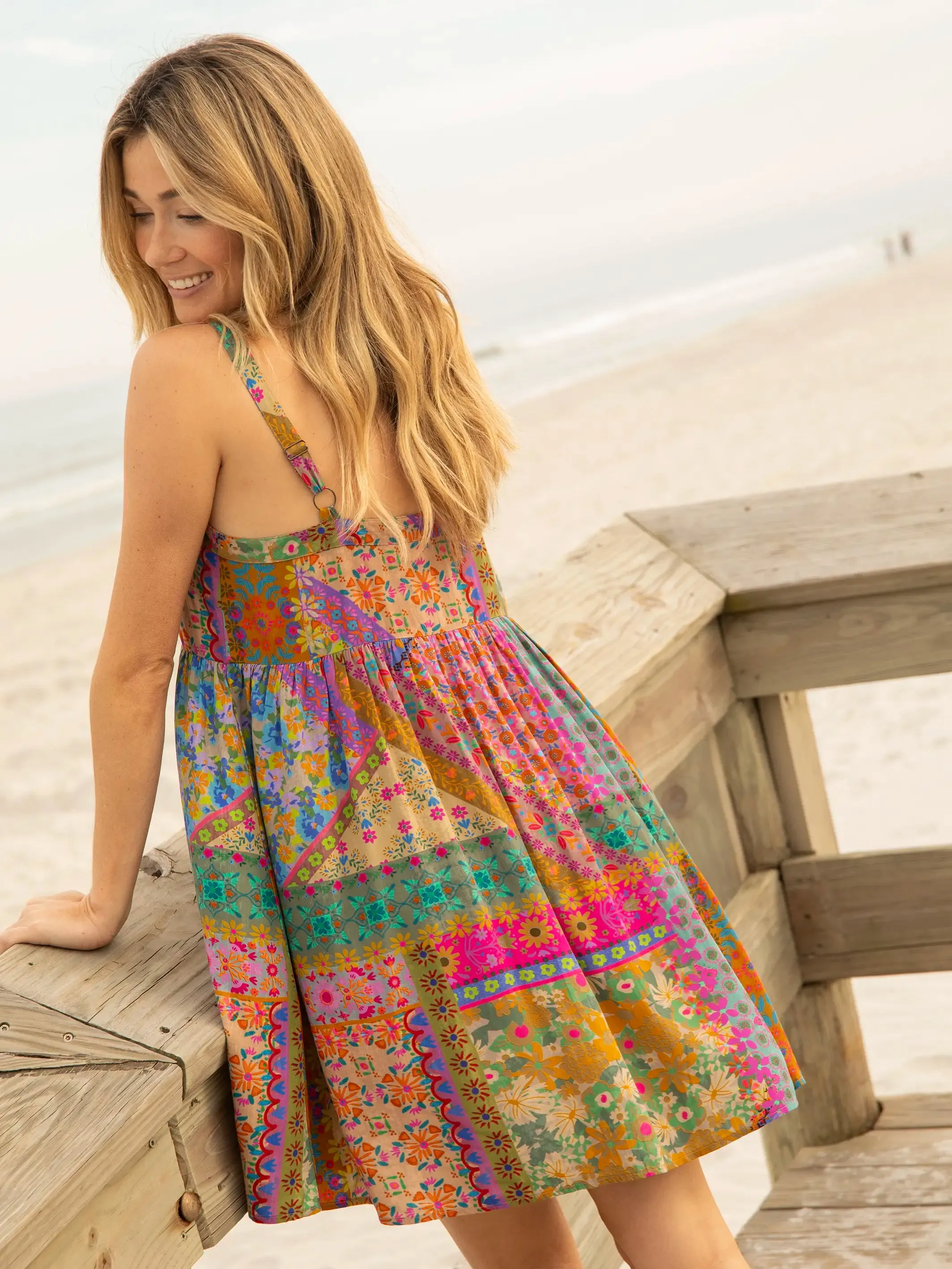 Patti Tie-Front Mini Dress - Folk Flower Patchwork sold by NATURAL LIFE product image thumbnail 3