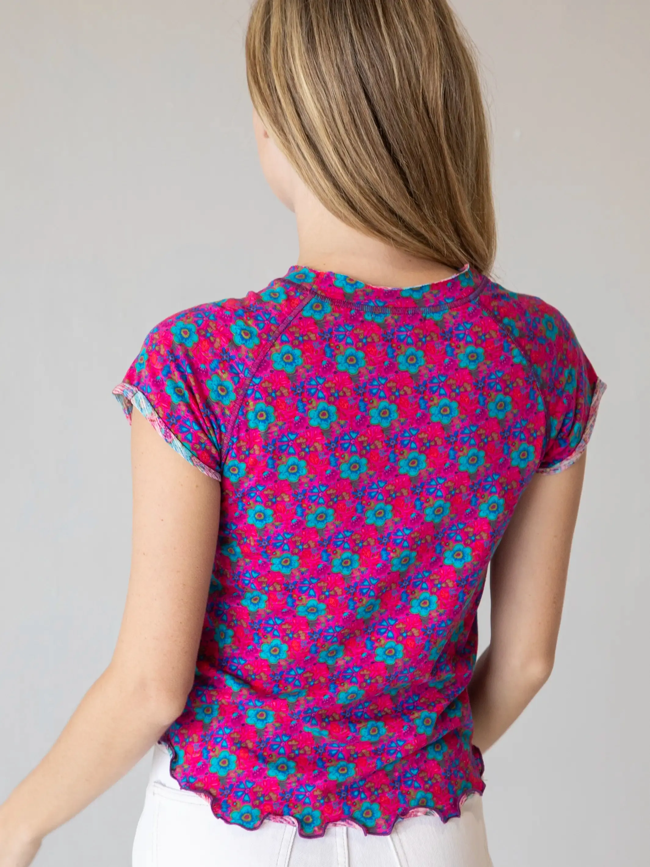 Lily Cotton Short Sleeve Tee Shirt - Pink Doodle Floral sold by NATURAL LIFE product image thumbnail 3