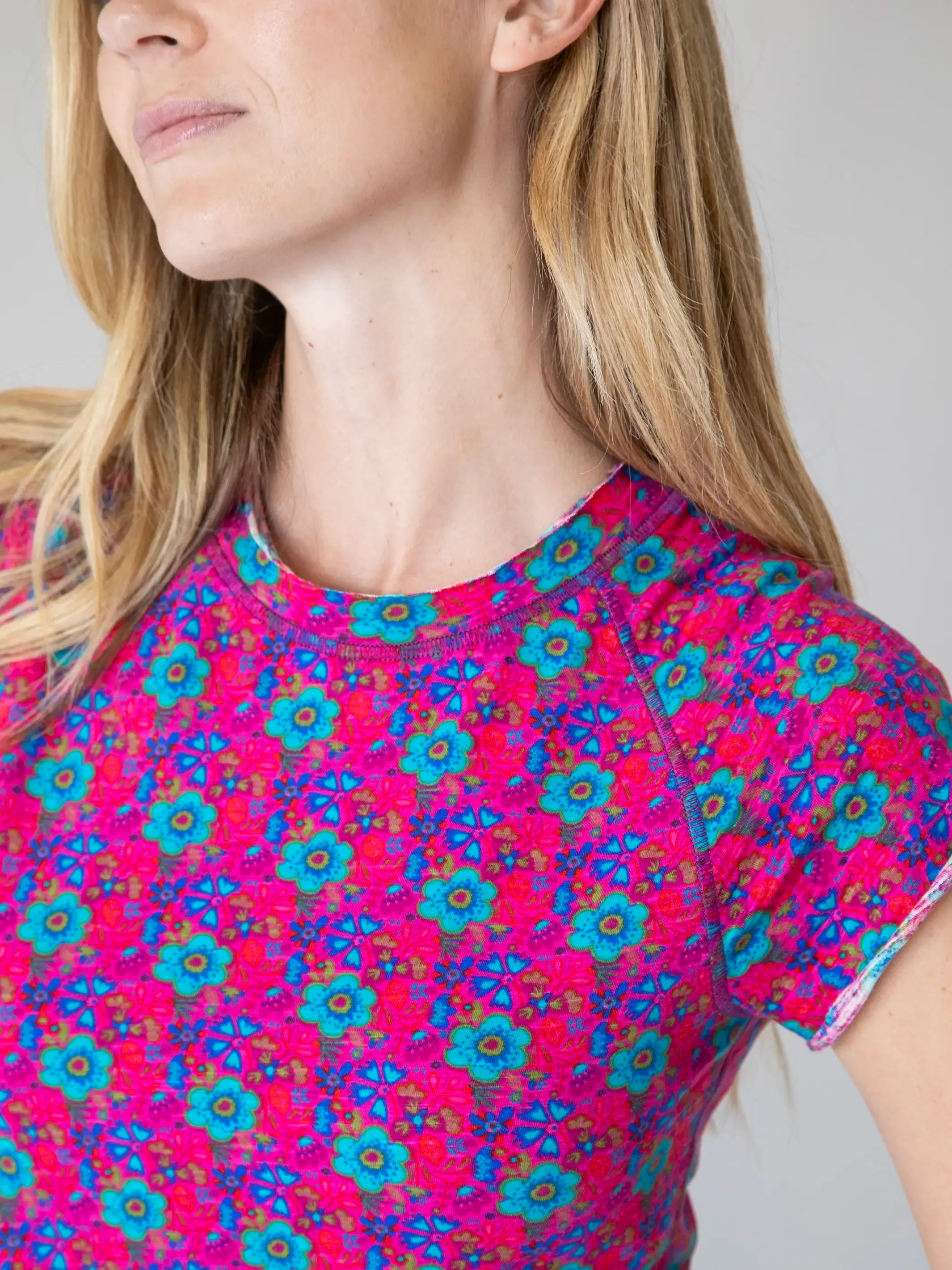 Lily Cotton Short Sleeve Tee Shirt - Pink Doodle Floral sold by NATURAL LIFE product image thumbnail 2