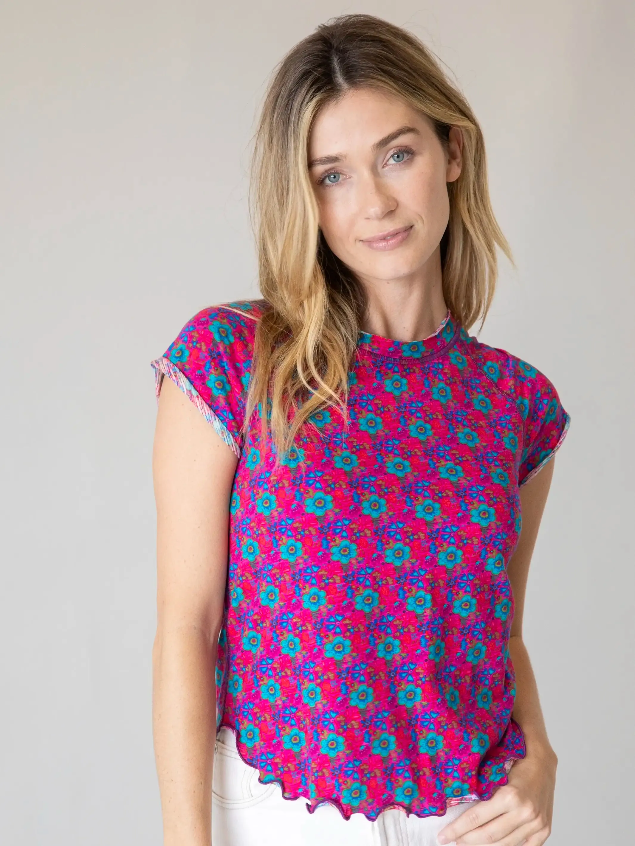 Lily Cotton Short Sleeve Tee Shirt - Pink Doodle Floral sold by NATURAL LIFE